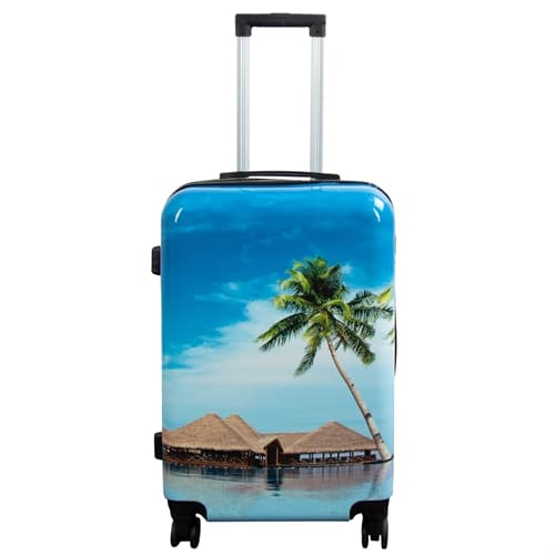 Suitcase - Hard-shell suitcase - Size Medium - Suitcase with motif - Beach and palm trees - Exclusive lightweight travel suitcase