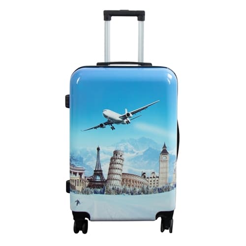 Suitcase - Hard-shell suitcase - Size Medium suitcase with motif - Airplane - Exclusive lightweight travel suitcase