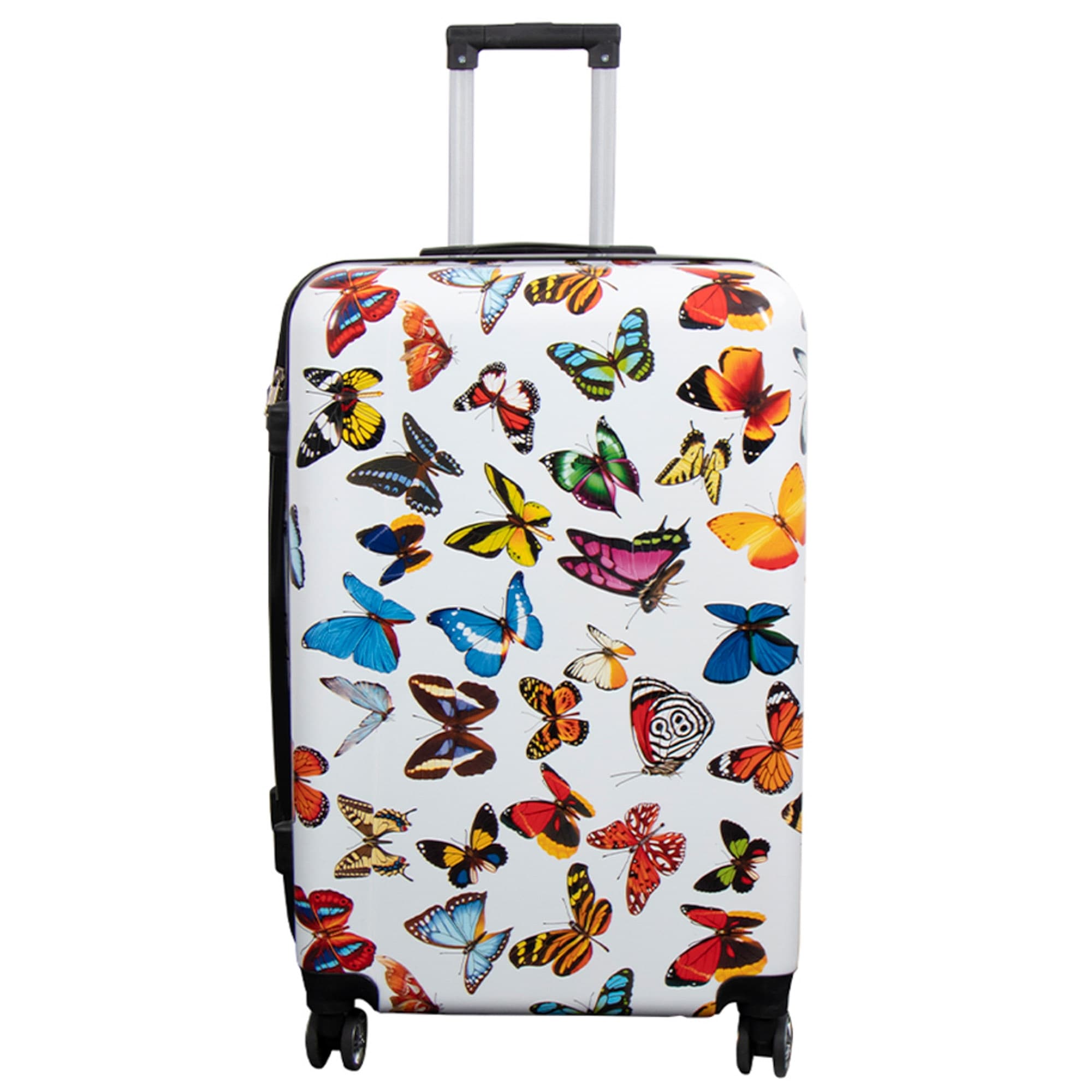 Grote koffer - Hardcase koffer met motief - Wit met vlinderprint - Exclusieve lichtgewicht koffer