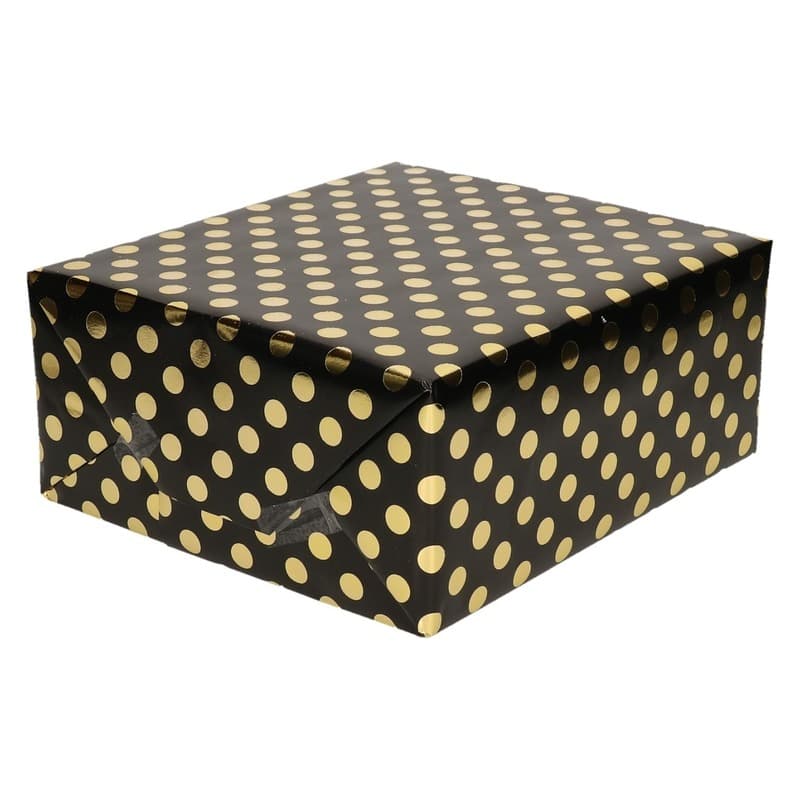 Luxe folie inpakpapier - cadeaupapier - zwart/gouden stippen - 200 x 70 cm