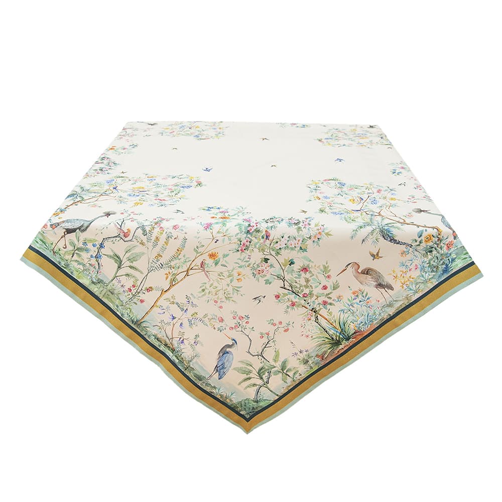 Nappe 150x150 cm Beige Vert Coton Motif tropical