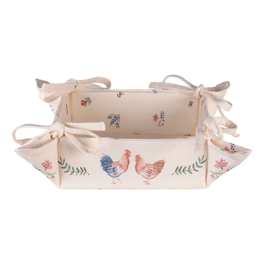 Broodmand 35x35x8 cm Beige Blauw Katoen Kip en Haan