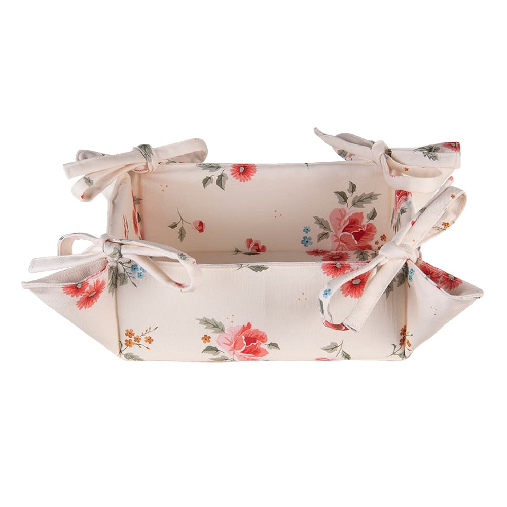 Broodmand 35x35x8 cm Beige Katoen Rozen