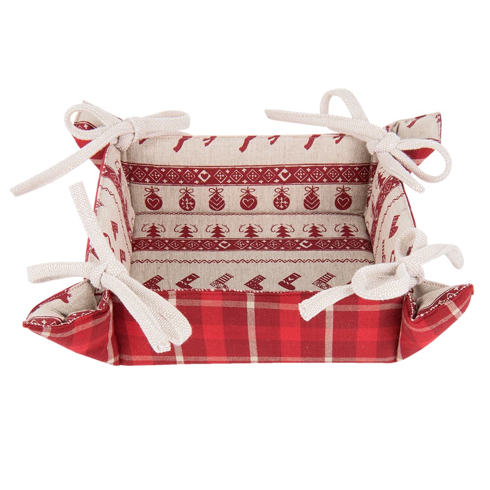 Broodmand 35x35x8 cm Rood Beige Katoen Kerst