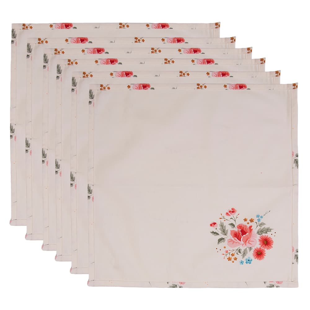 Clayre & Eef Servetten Katoen Set van 6 40x40 cm Beige Katoen Rozen