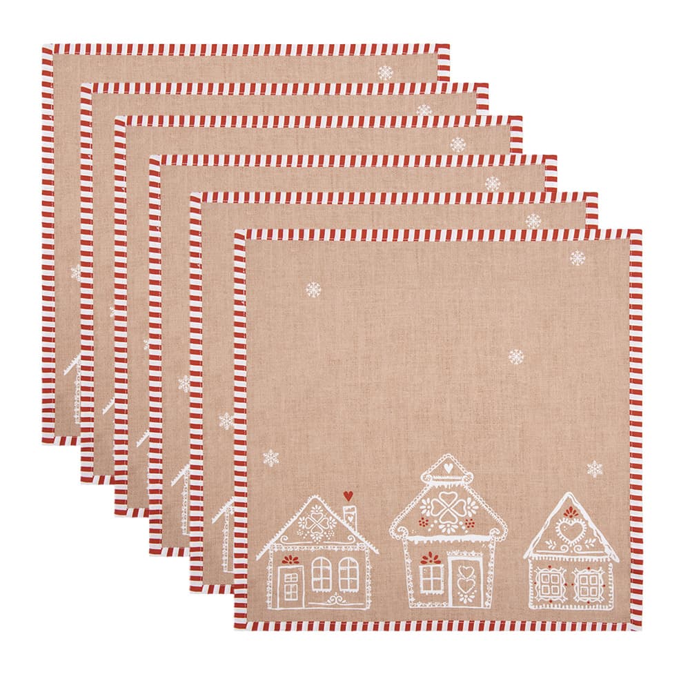 Clayre & Eef Servetten Katoen Set van 6 40x40 cm Bruin Katoen Gingerbread house