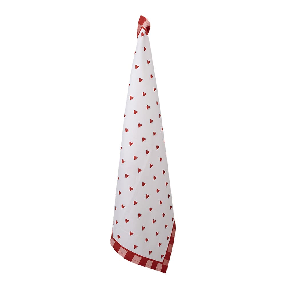 Clayre & Eef Theedoek 50x70 cm Wit Rood Katoen Hartjes