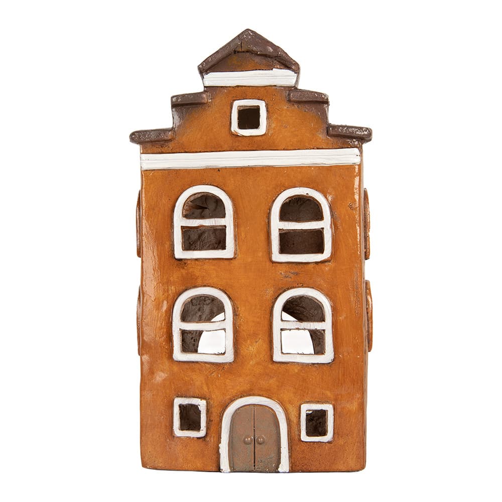 Teelichthalter Haus 20x15x34 cm Orange Keramik