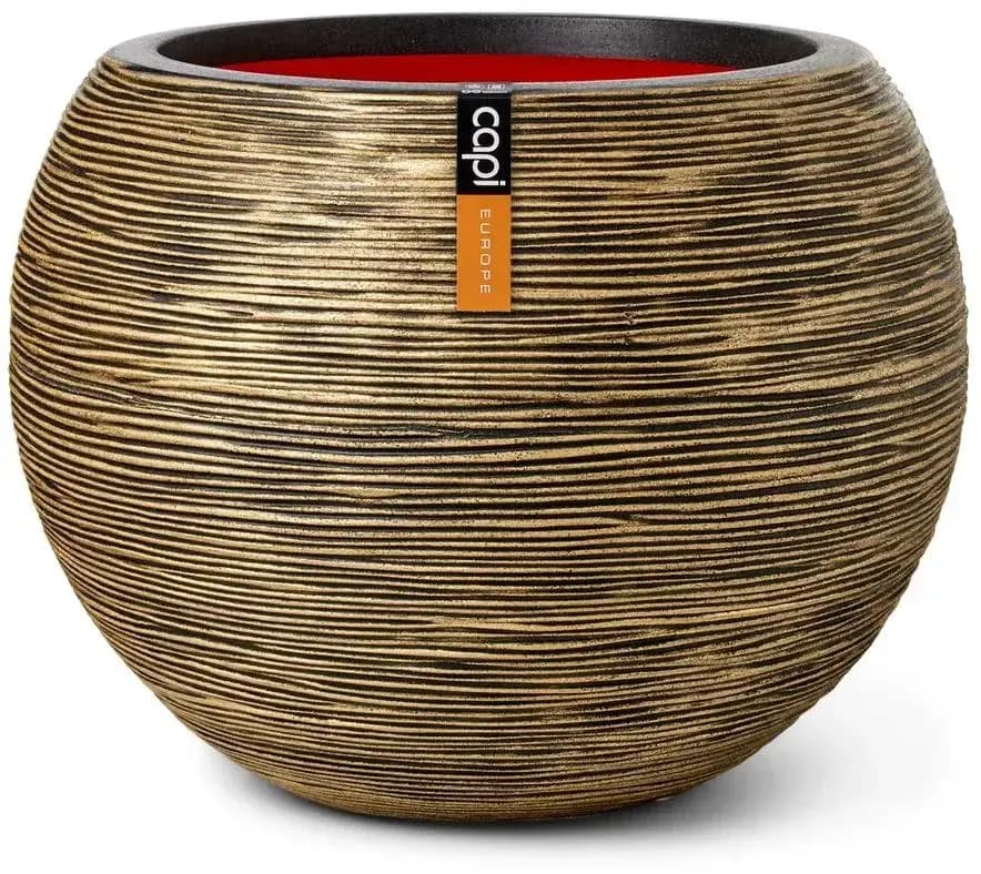 Capi nature bol rib nl kunststof vaas 48x48 cm zwart, goud