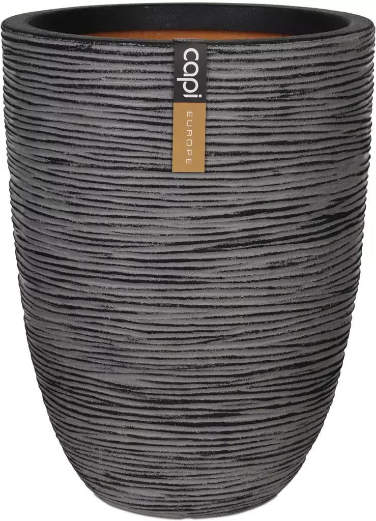 Capi nature elegant laag rib nl kunststof vaas 46x58 cm antraciet
