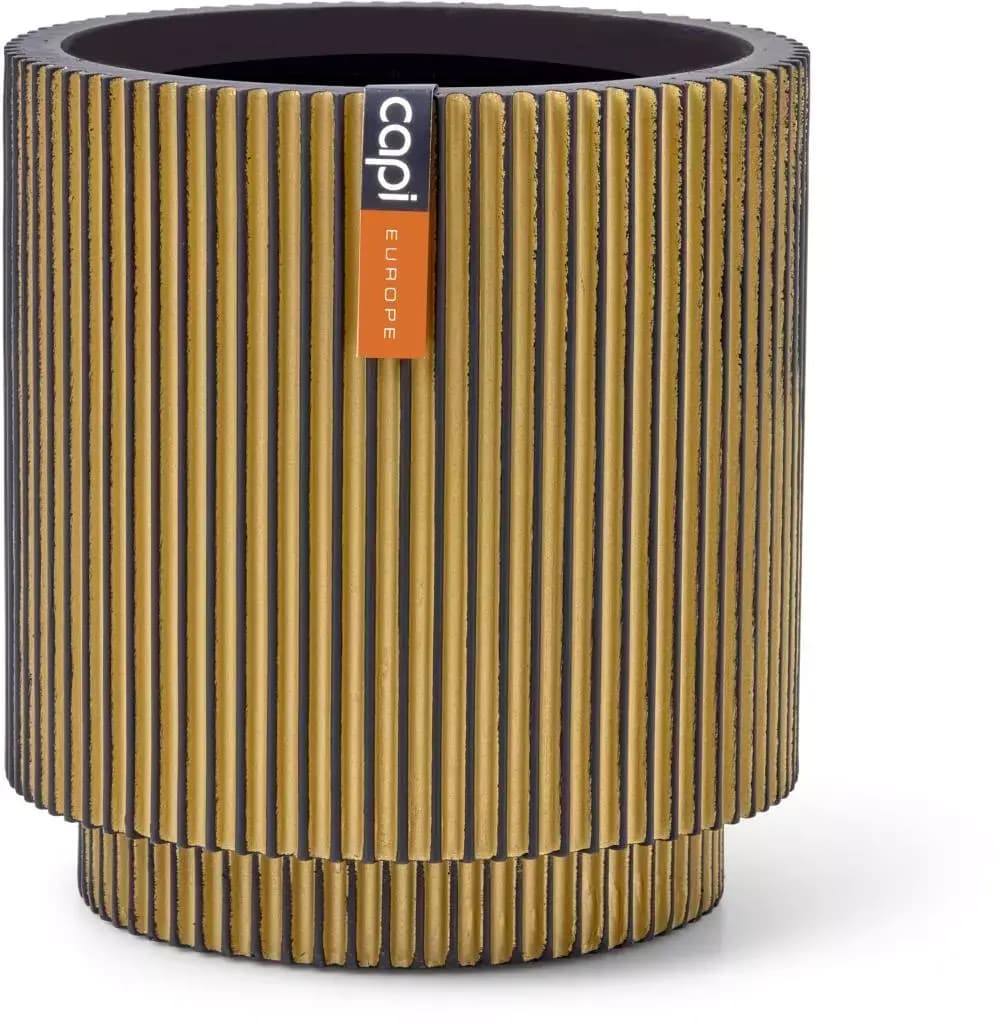 Capi nature groove indoor cilinder bloempot 23x25 cm zwart goud