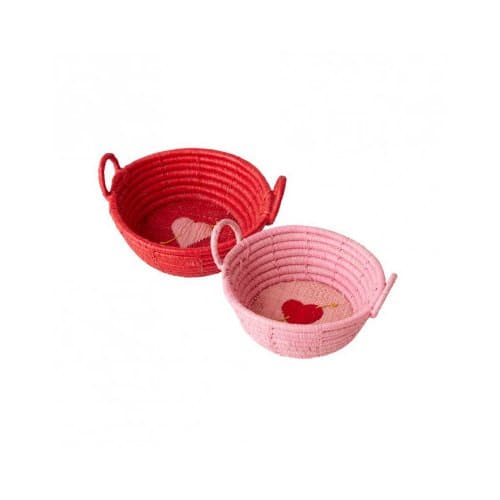 Rice raffia broodmandje, formaat 12 cm., kleur rood of roze