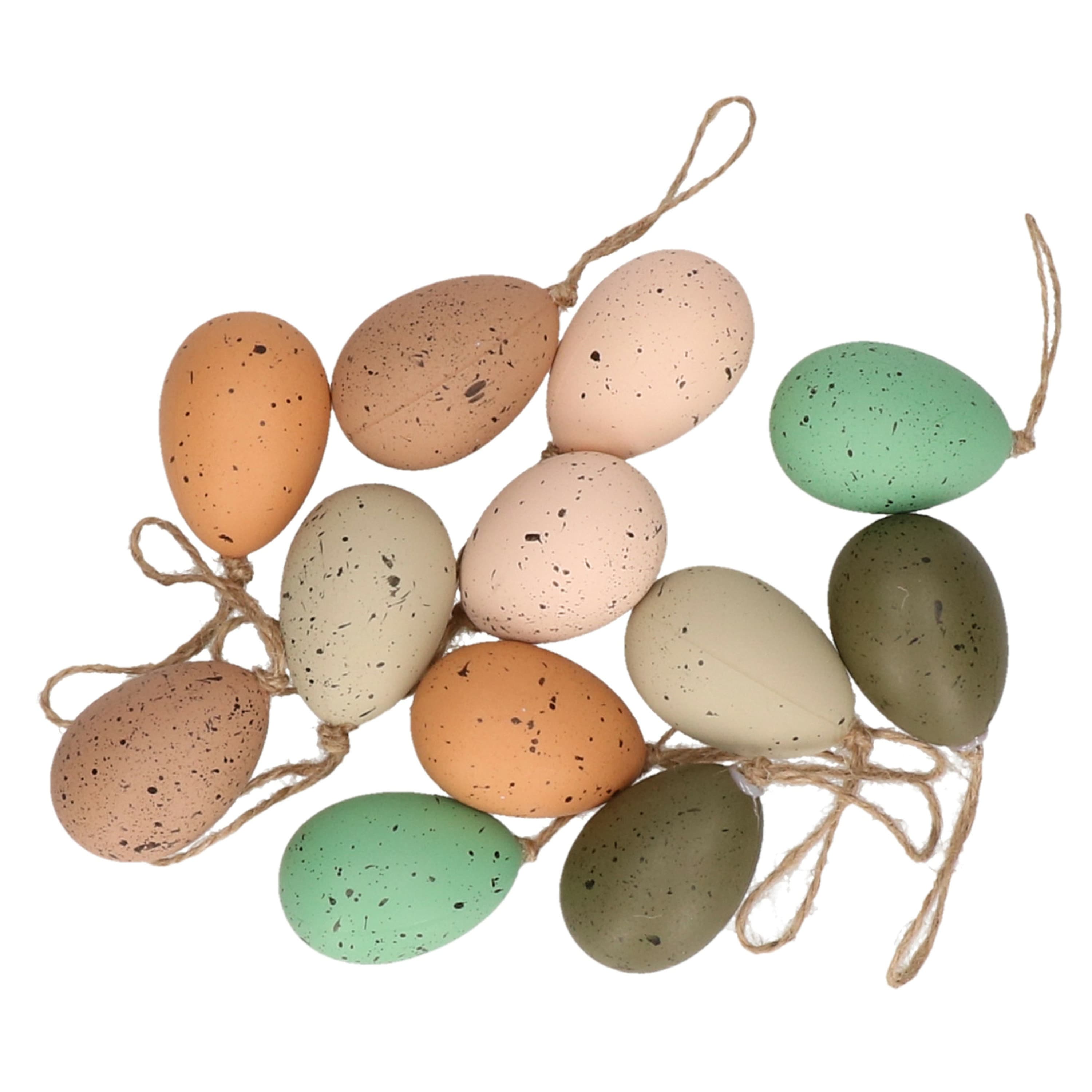 12x stuks decoratie paaseieren hangend - 6 cm - kunststof