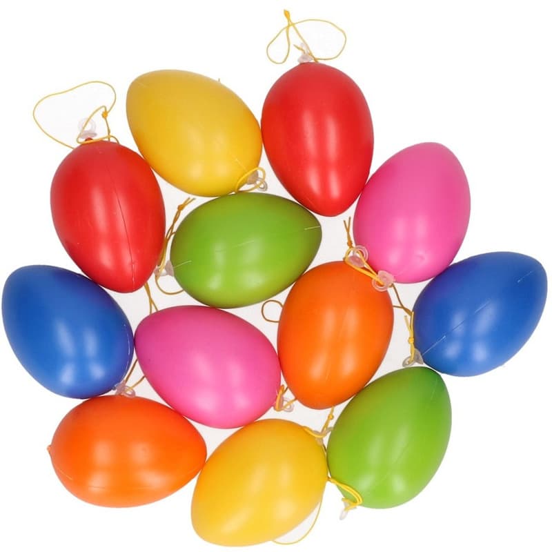 Benson Paaseieren hangdecoraties - kleuren mix - 12x stuks - 6 cm - plastic - Pasen versiering
