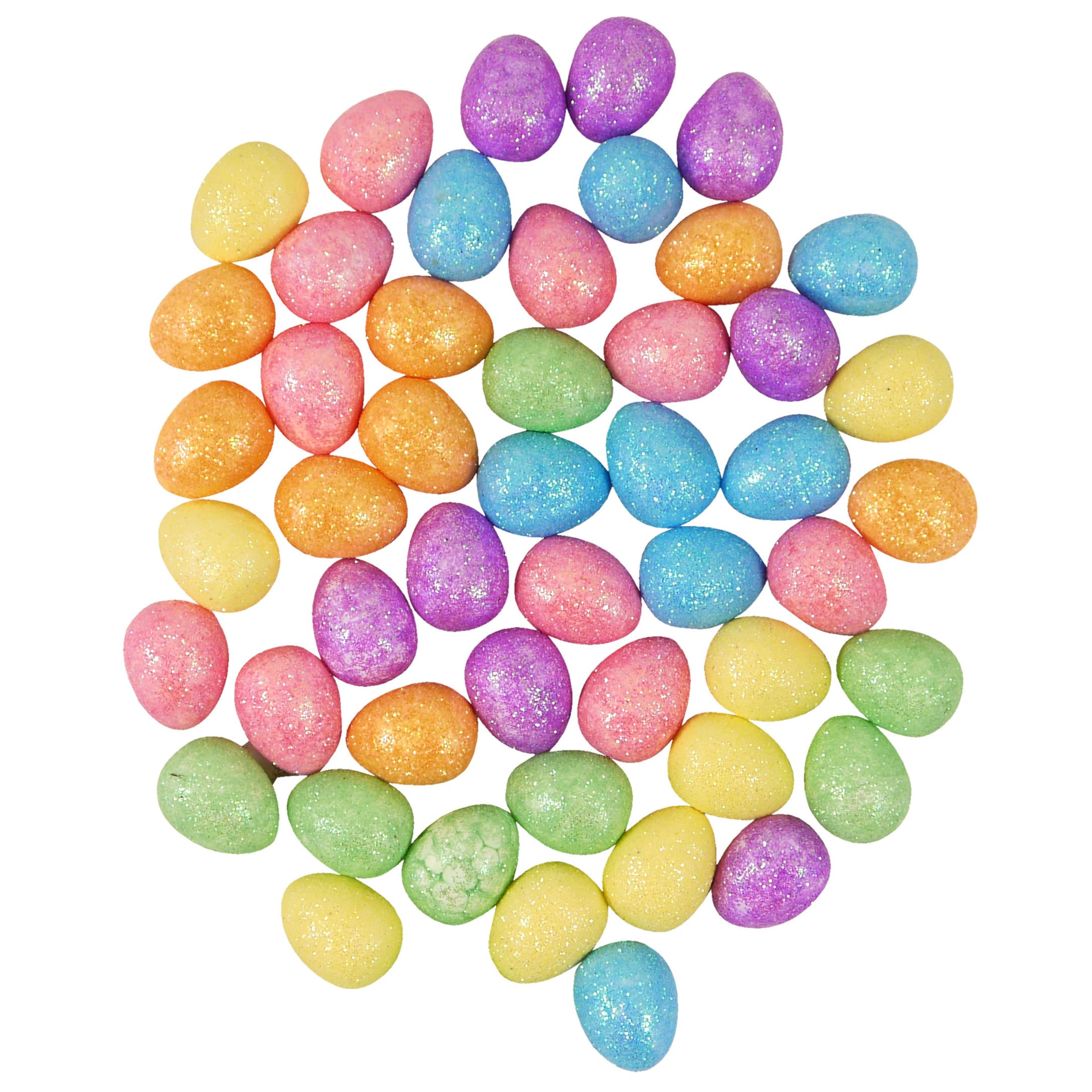 Decoratie glitter kleine paaseieren/eitjes - foam - gekleurd - set van 50x - 2 cm p/stuk