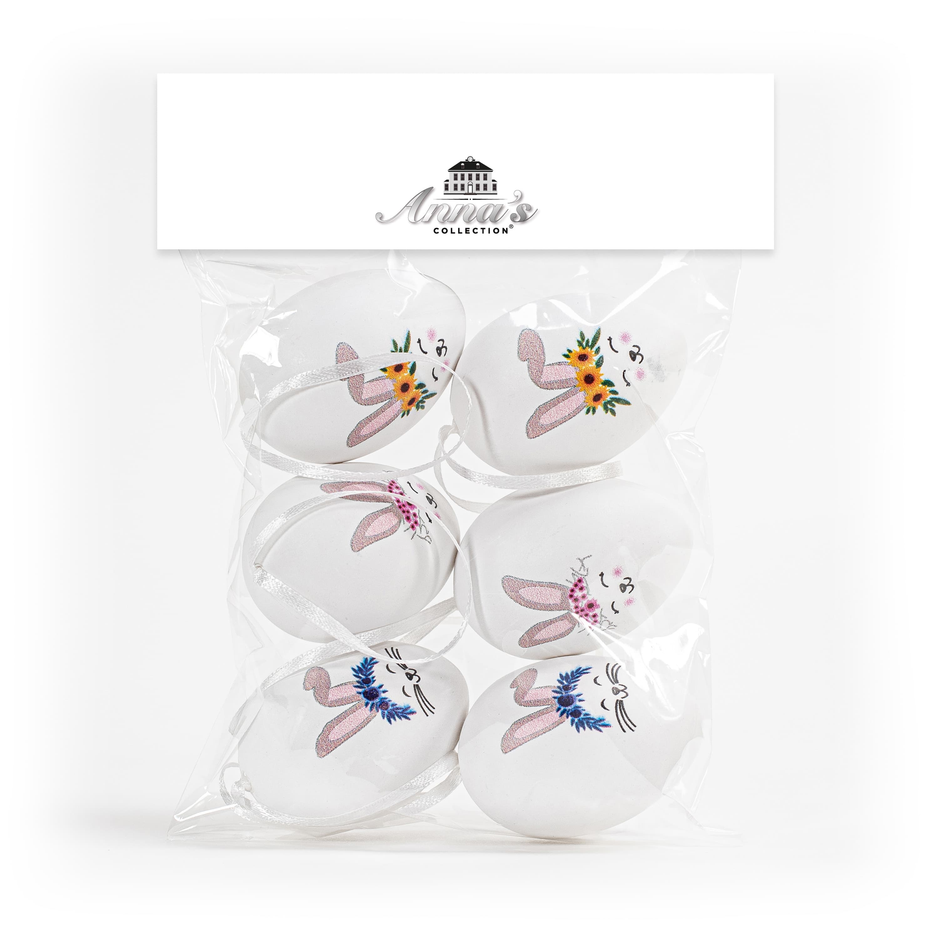 Paaseieren met haasjes - 6x - kunststof - 6 cm - paasdecoratie