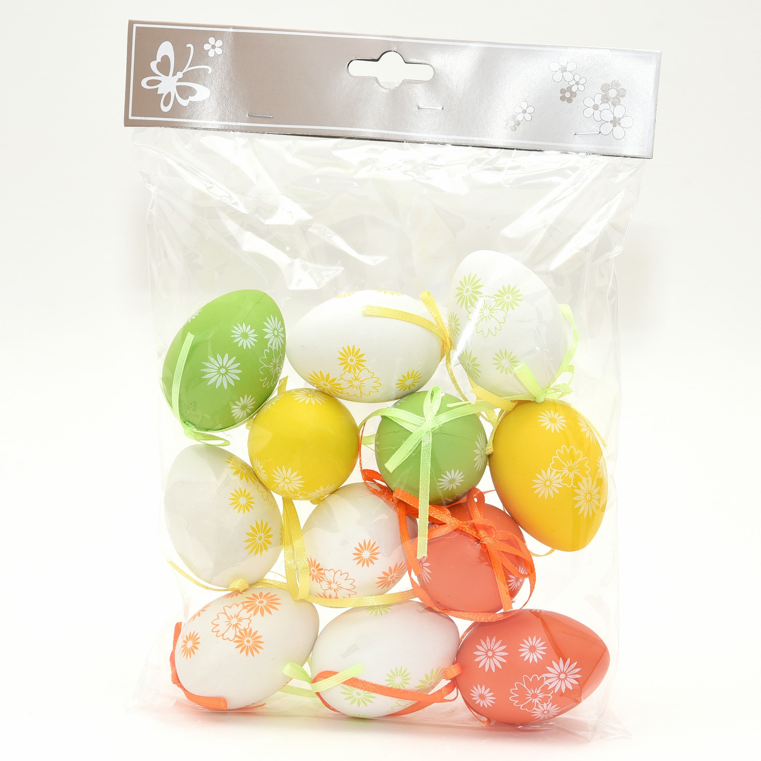 Season Deco Paaseieren - 12x stuks - Paastakken hangdecoratie - vrolijke kleurenmix - 6 cm