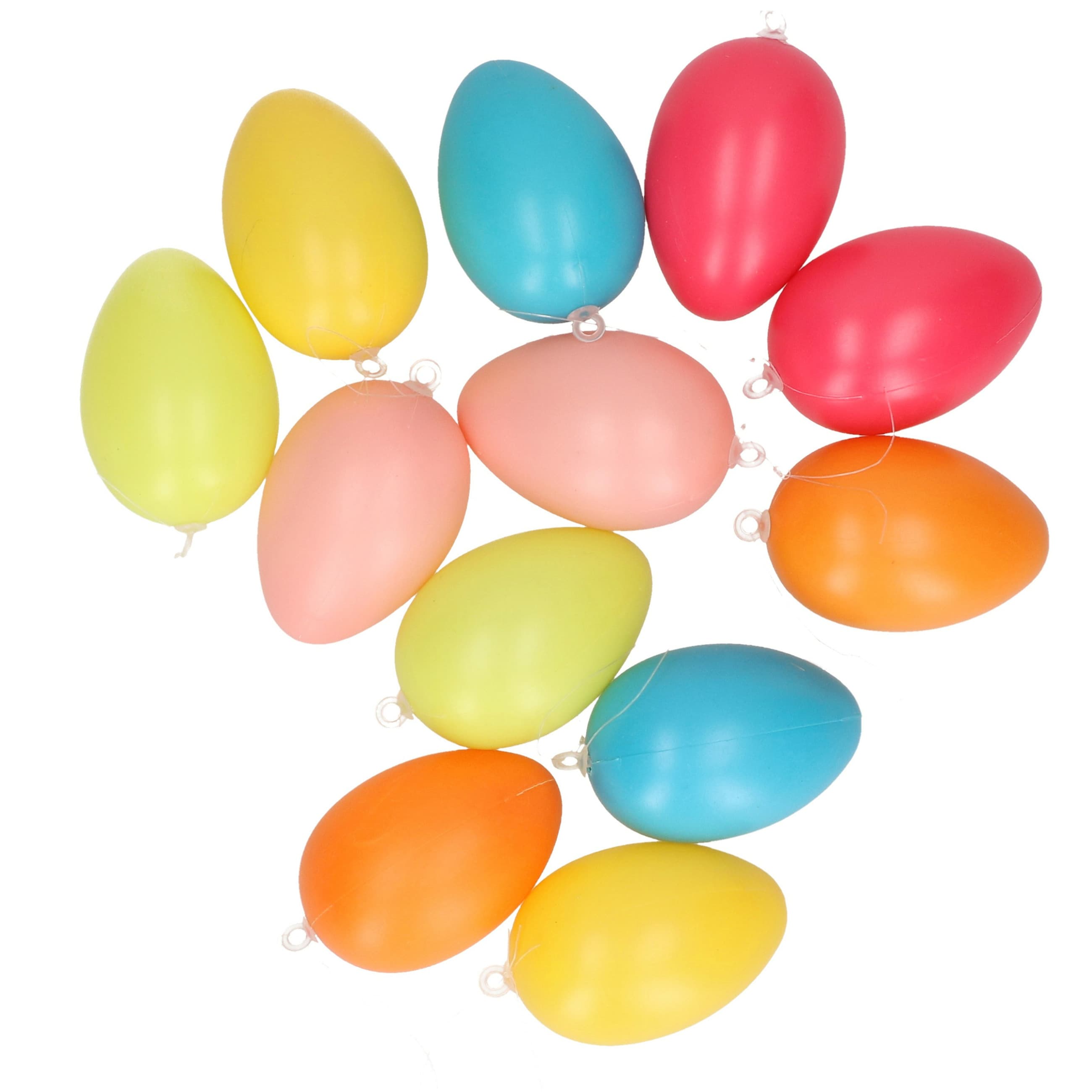 Season Deco Paaseieren hangdecoraties - 12x stuks - Pasen thema - vrolijke kleurenmix - H6 cm