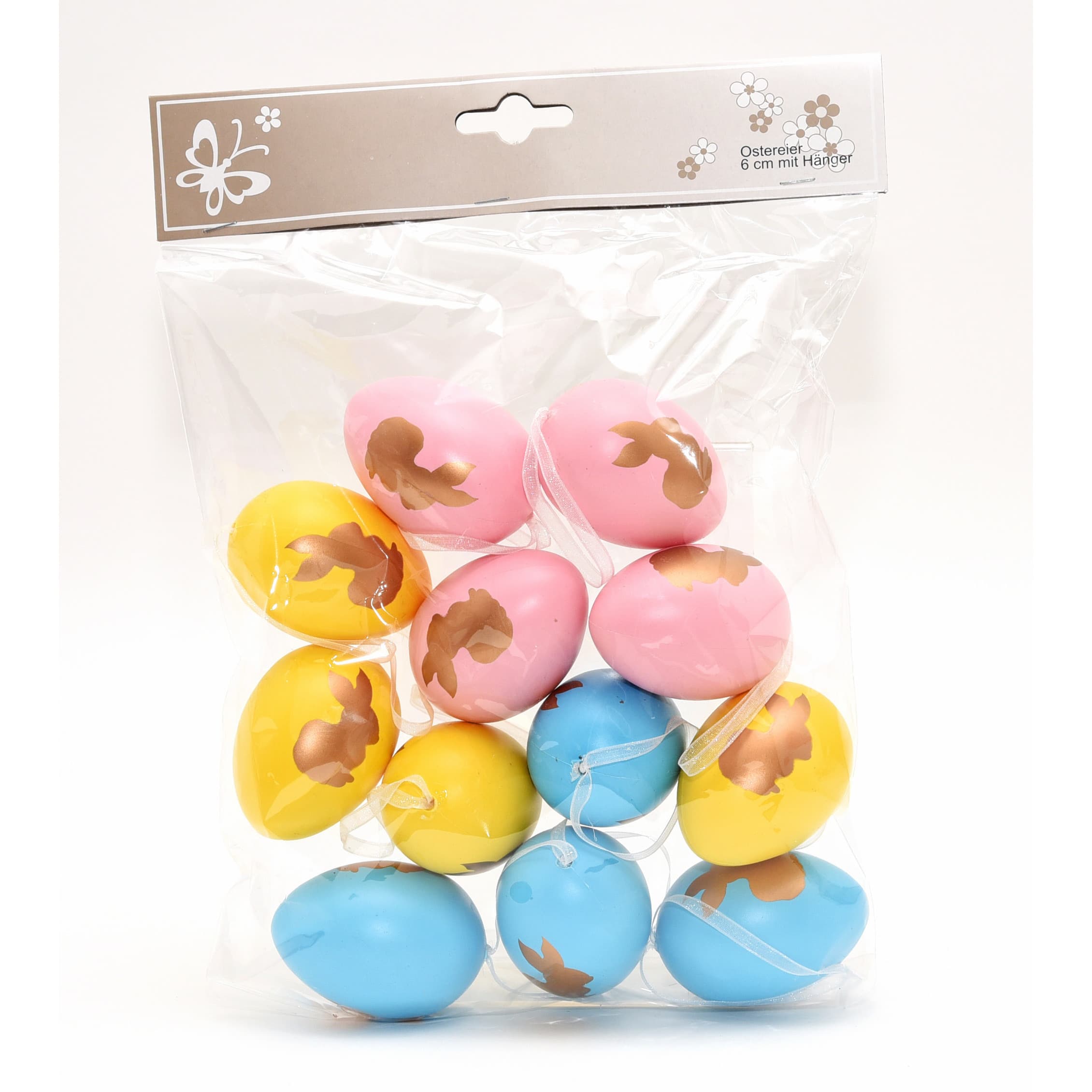 Season Deco Paaseieren in mix kleuren - Paastakken hangdecoraties - 12x stuks - Pasen thema - H6 cm