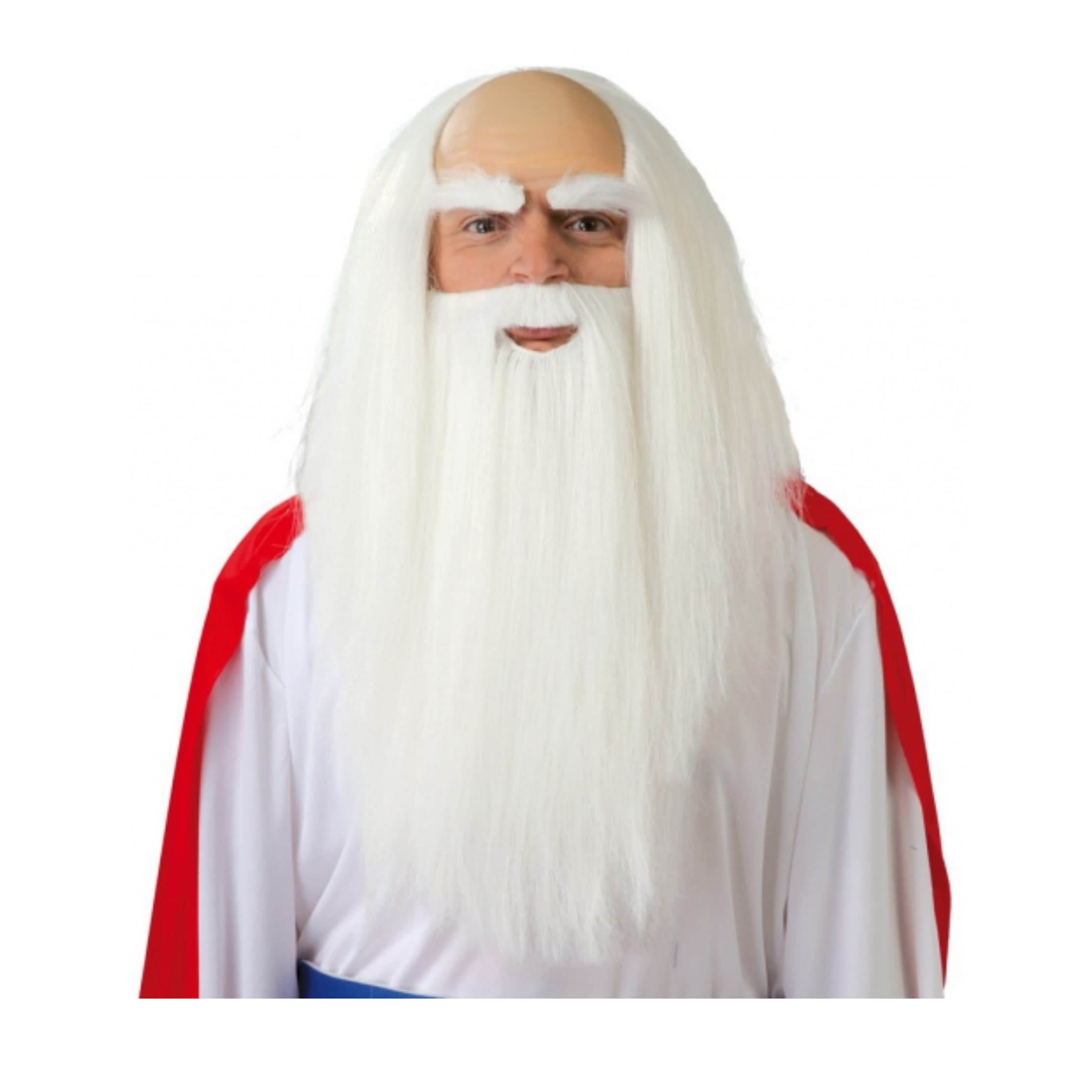 Carnaval verkleed pruik met baard - Tovenaar - lange witte haren en baard