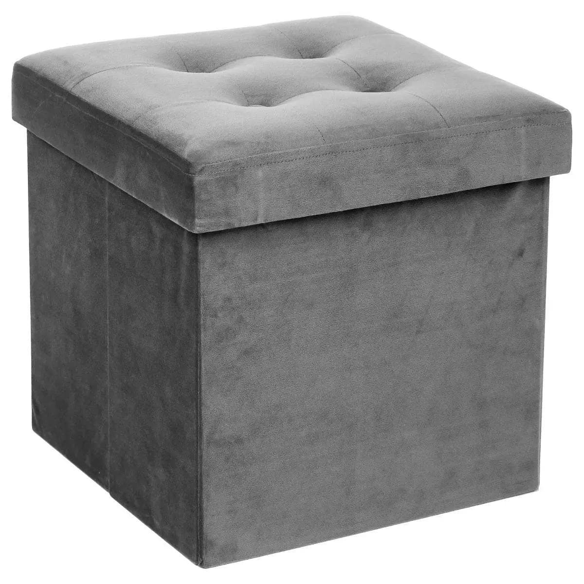 Atmosphera Poef - grijs - 38 x 38 cm - mdf/fluweel - hocker -