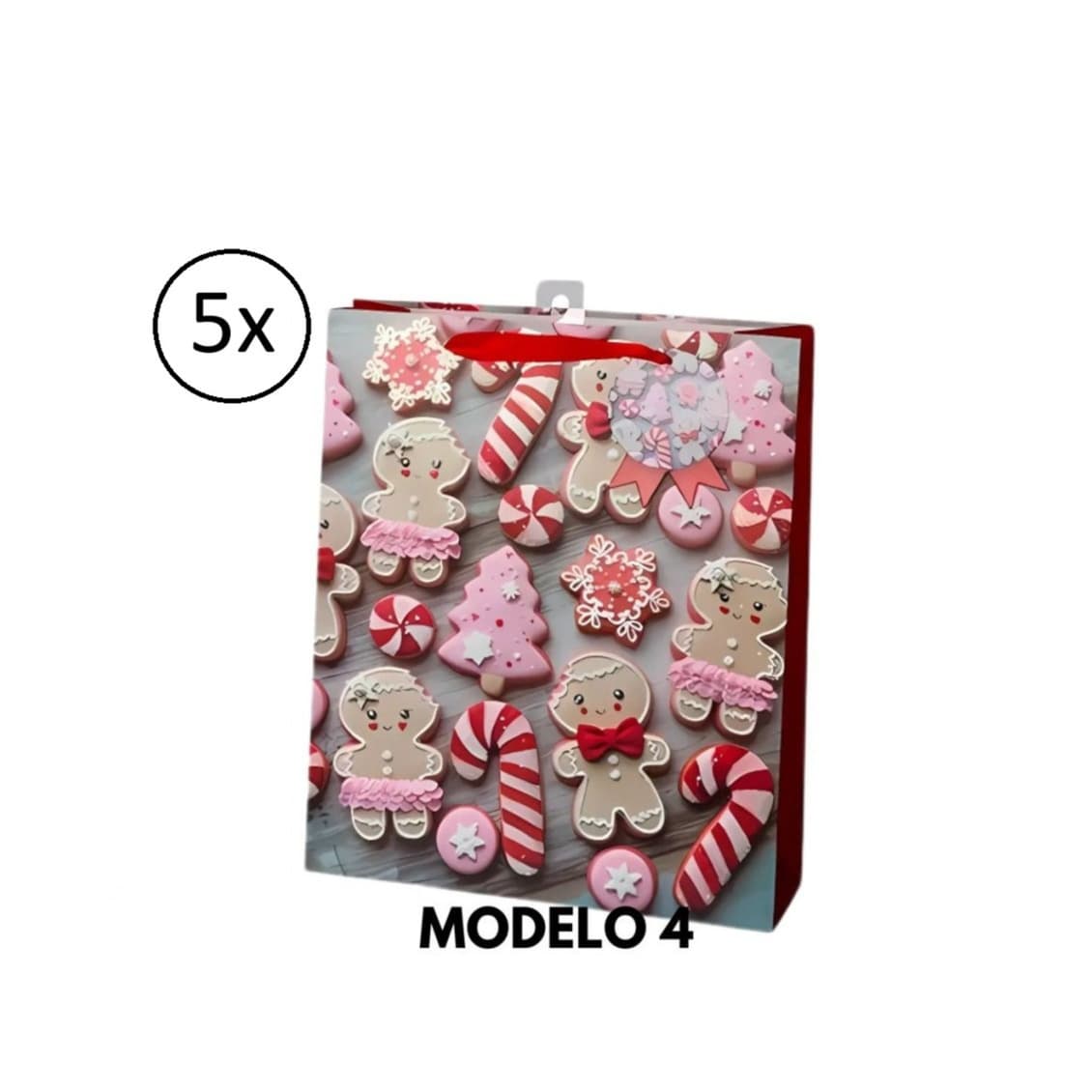 Gerimport Kerst cadeau tasje - 5x - 24 cm - peperkoek