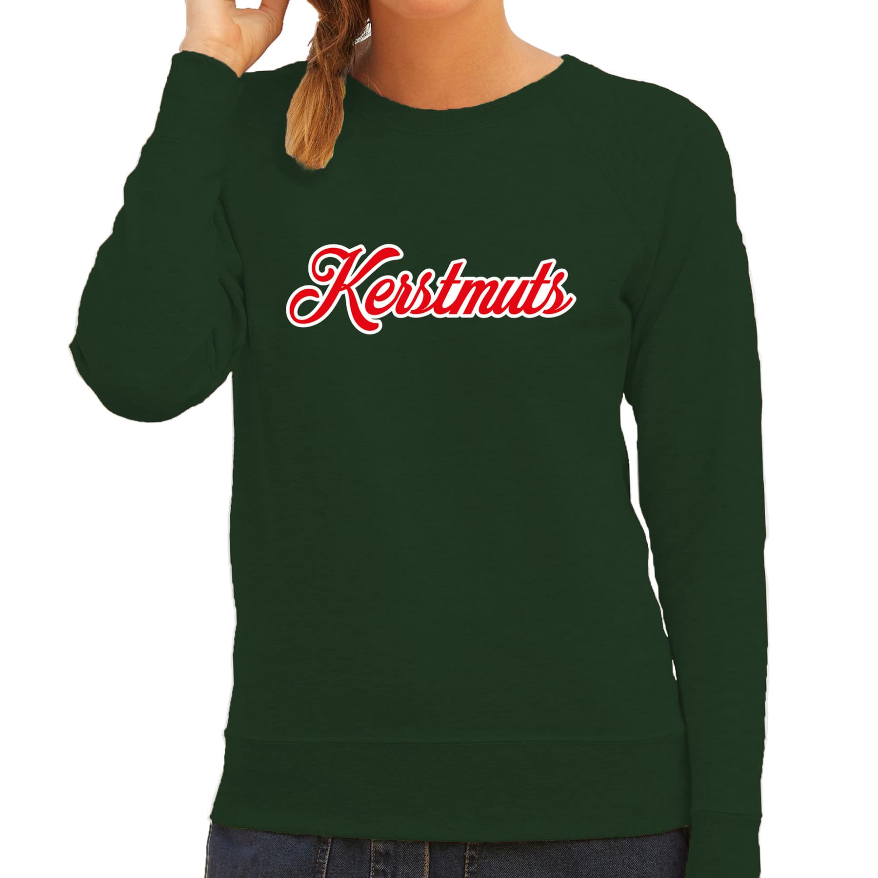 Kerstmuts foute Kerstsweater / Kersttrui groen voor dames S -