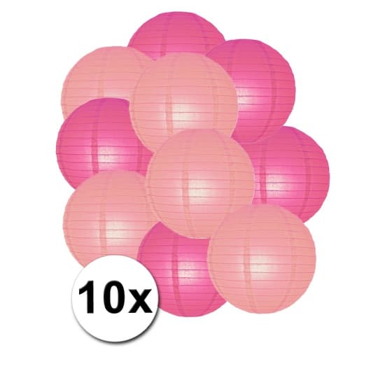 Party Lampionnen pakket - fuchsia roze en lichtroze - 10x - Dia 25 cm