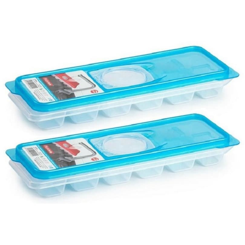 Plasticforte IJsblokjesvorm met deksel - 2x - 12 ijsklontjes