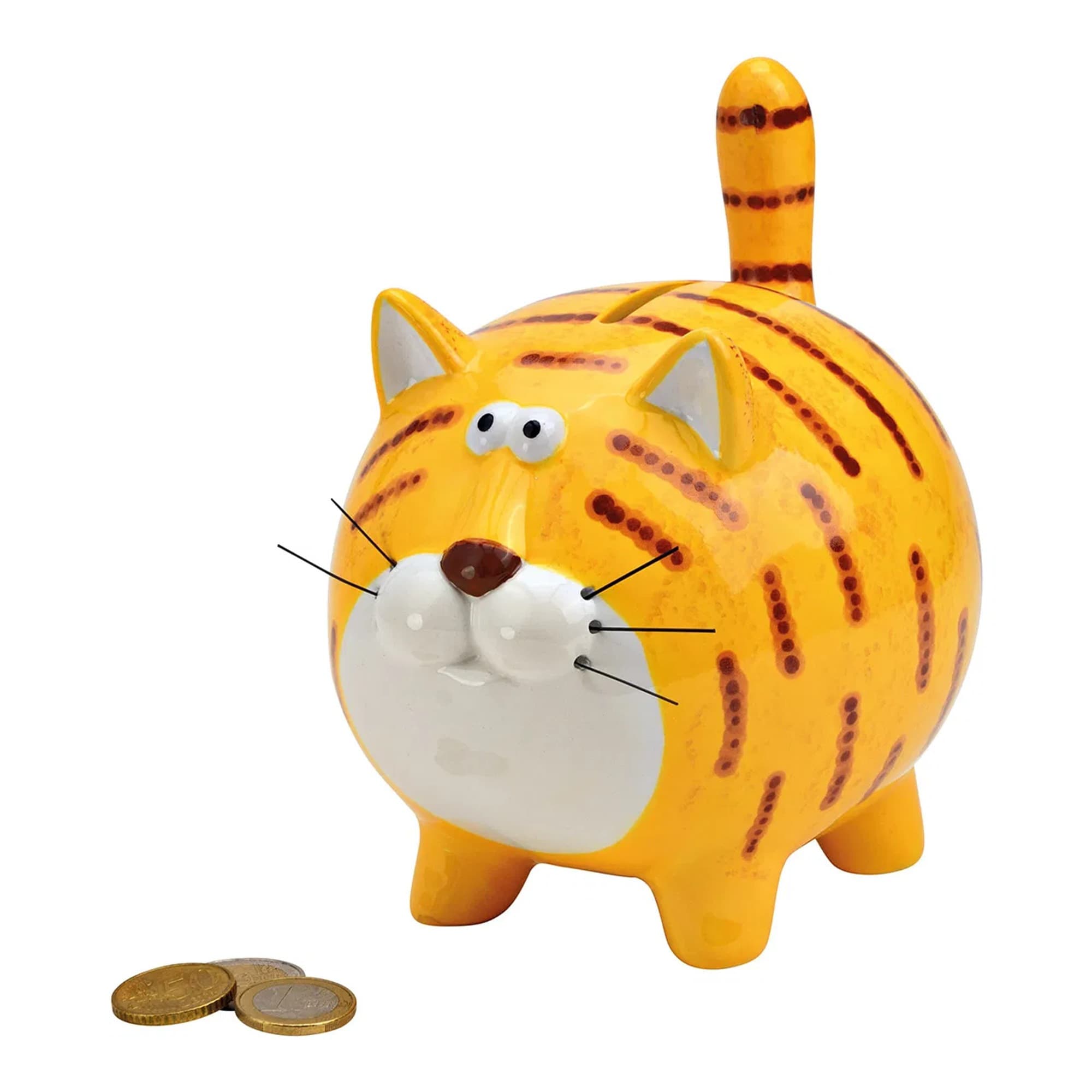 Spaarpot kat/poes - keramiek - geel - 14 x 17 x 12 cm - sparen -