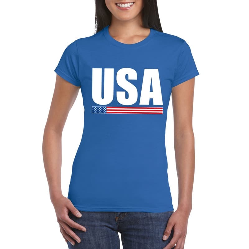 USA / Amerika supporters kleding t-shirt - dames - blauw - met print S -