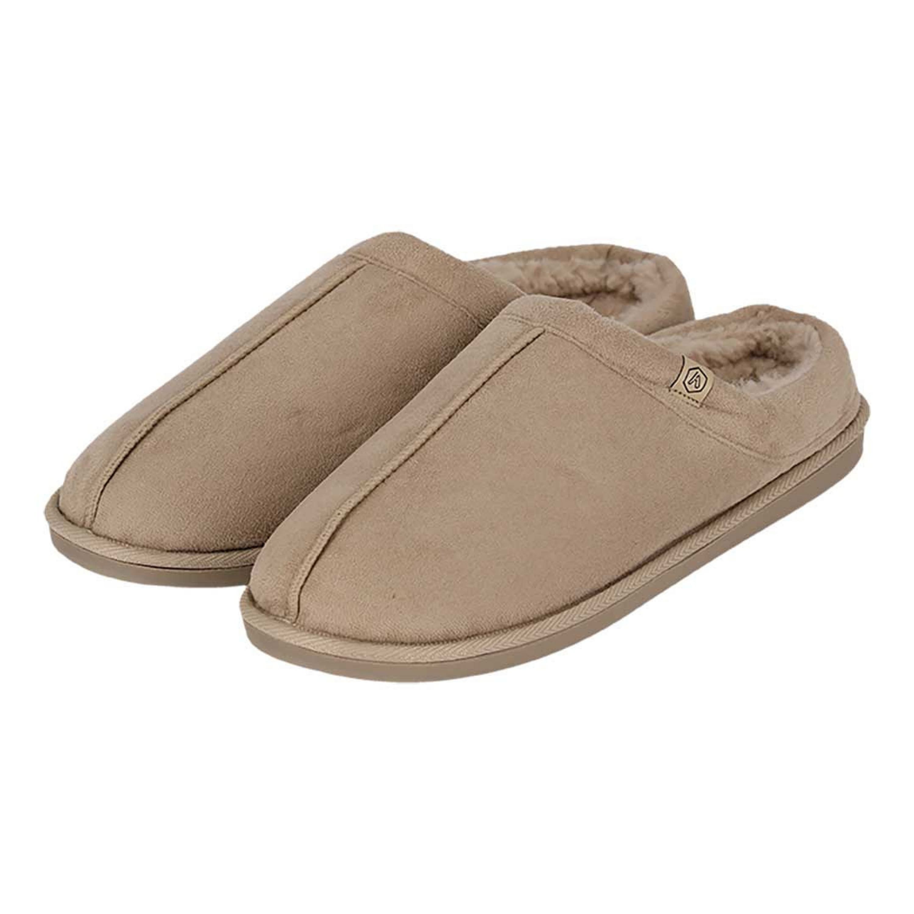 Apollo heren sloffen - zand - suede buitenkant - met wol - instap - pantoffels