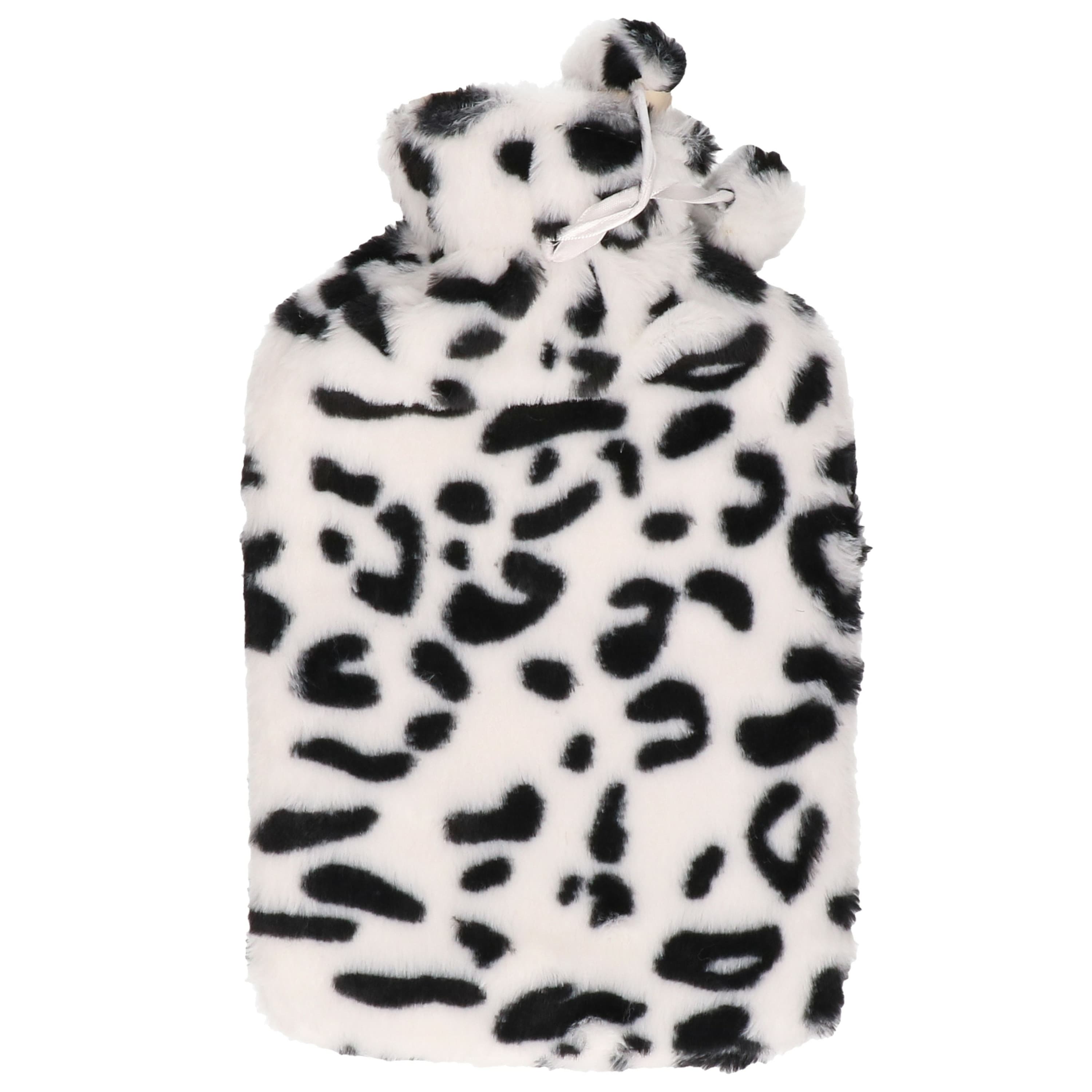 Warmwaterkruik - met zachte panterprint hoes - wit/zwart - 1,75L - kruik