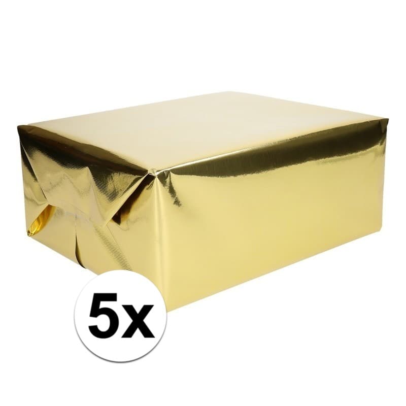 Inpakpapier/cadeaupapier - 5x - 400 x 50 cm - goud metallic - luxe papier