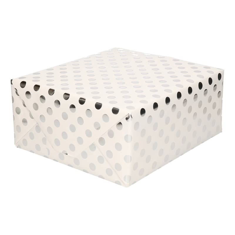Luxe folie inpakpapier - wit/zilveren stip - 200 x 70 cm