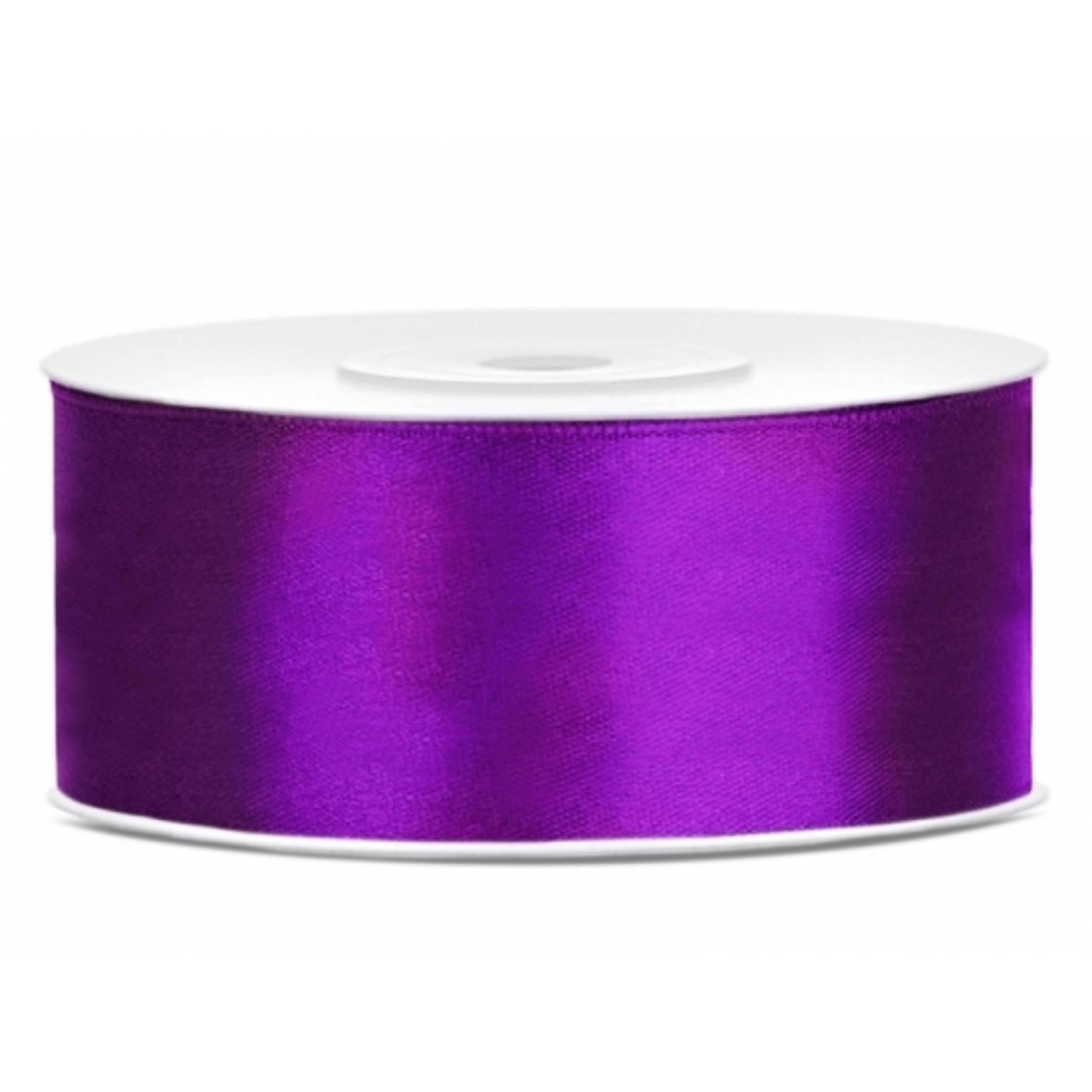 Partydeco Cadeaulint - paars - 2,5 cm x 25 meter - satijn