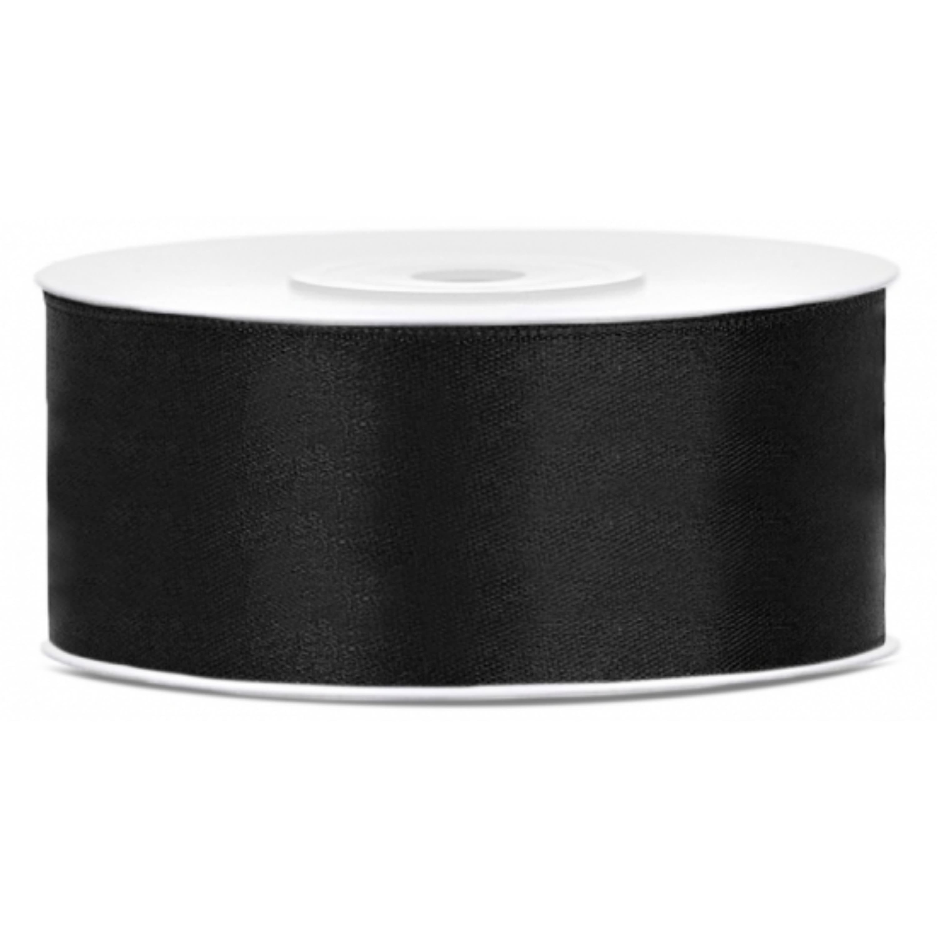 Partydeco Cadeaulint - zwart - 2,5 cm x 25 meter - satijn