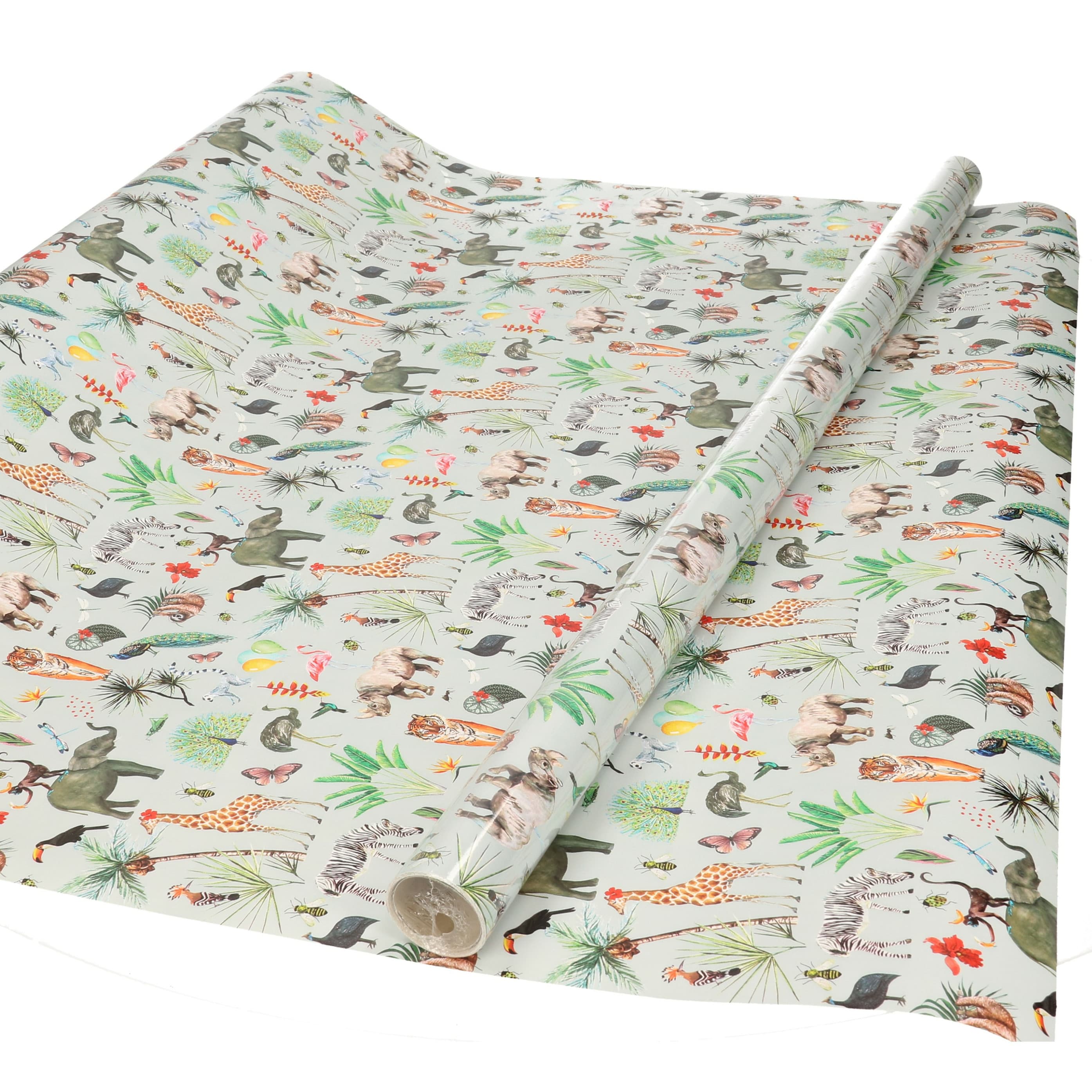 Rollen Verjaardag kadopapier taupe jungle 300 x 70 cm voor kinderen