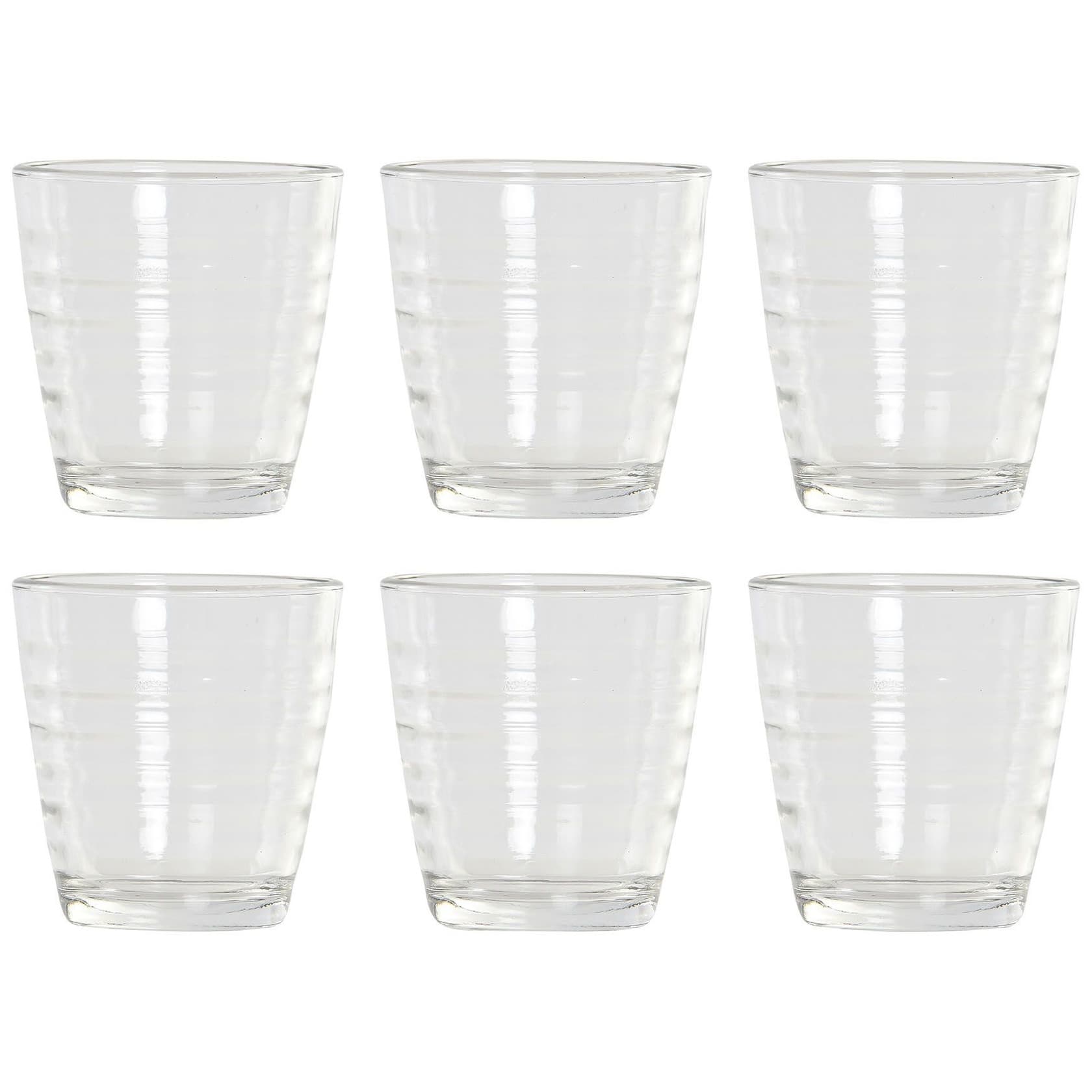 6x Stuks transparante waterglazen/drinkglazen streep relief 250 ml van glas