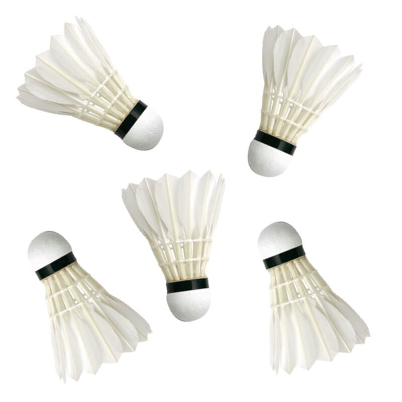 Badminton shuttles - 5x st - wit - 9 x 6 cm - met veertjes - Veren shuttles