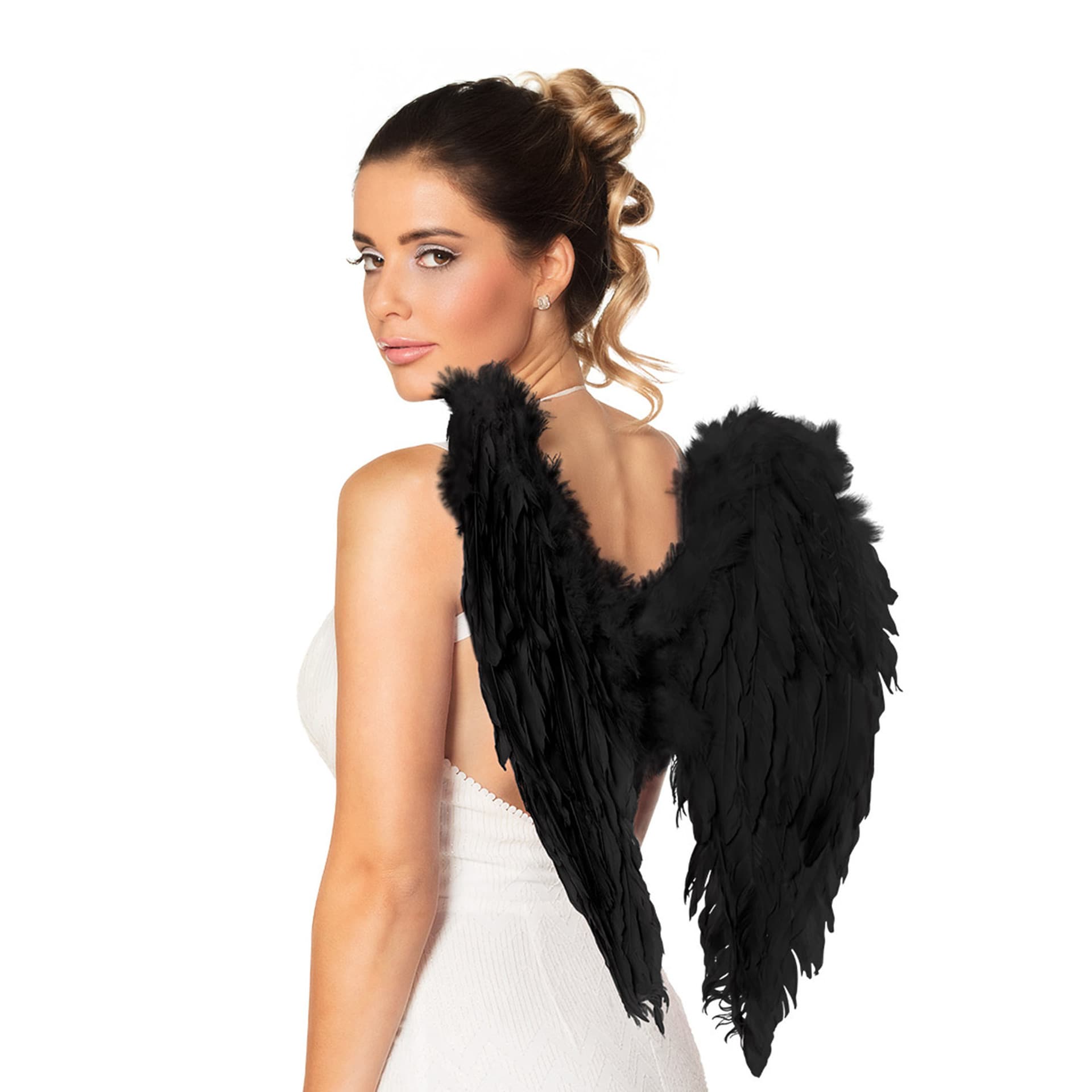 Carnaval/Halloween verkleed engelen vleugels - zwart - 50 cm - dames