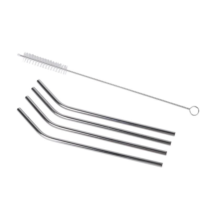 Drinkrietjes - 4x - RVS - gebogen - incl. borstel - metalen rietjes - herbruikbaar