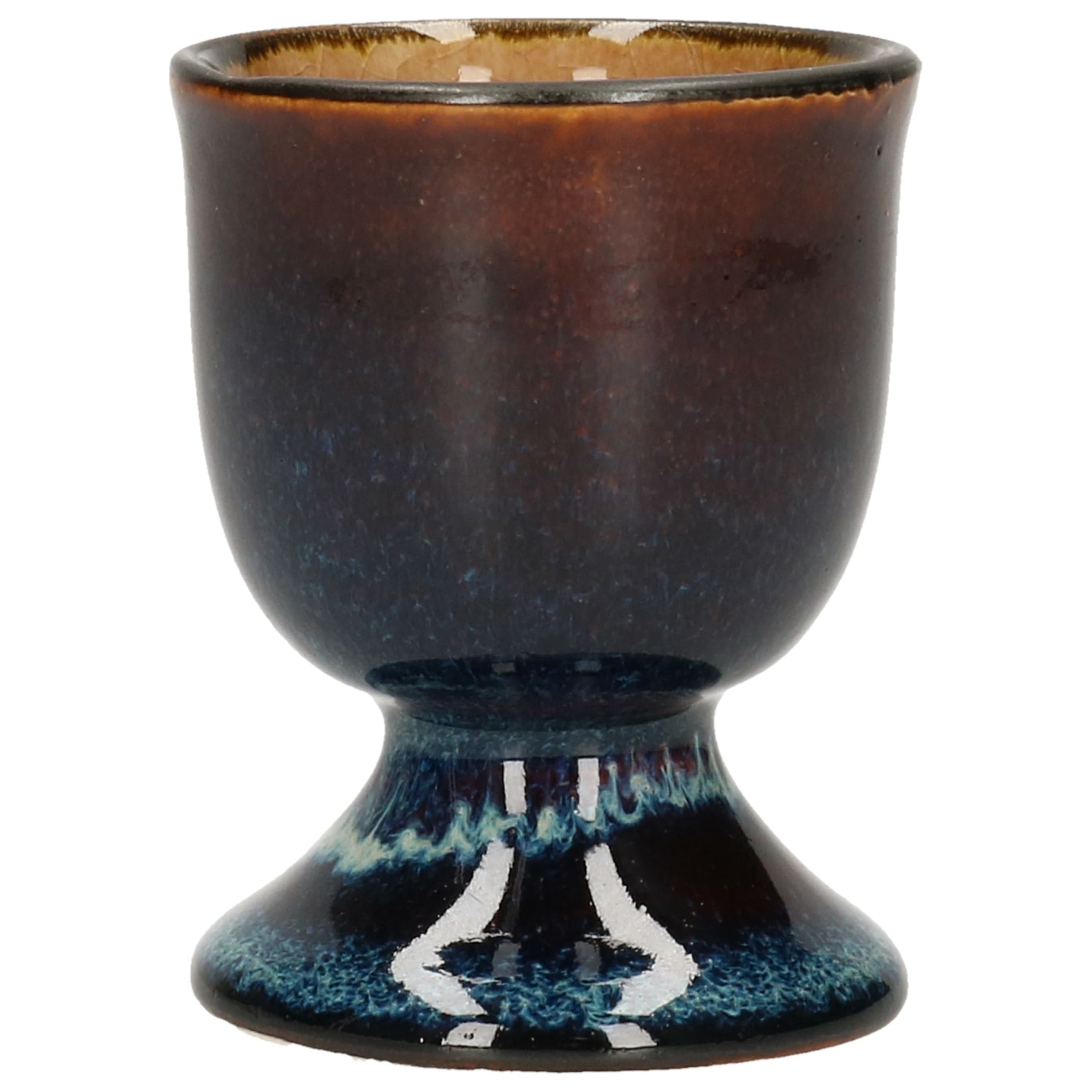 Eierdopje van porselein - bruin/blauw - 5 cm - Houders voor gekookte eieren - Ontbijt en lunch