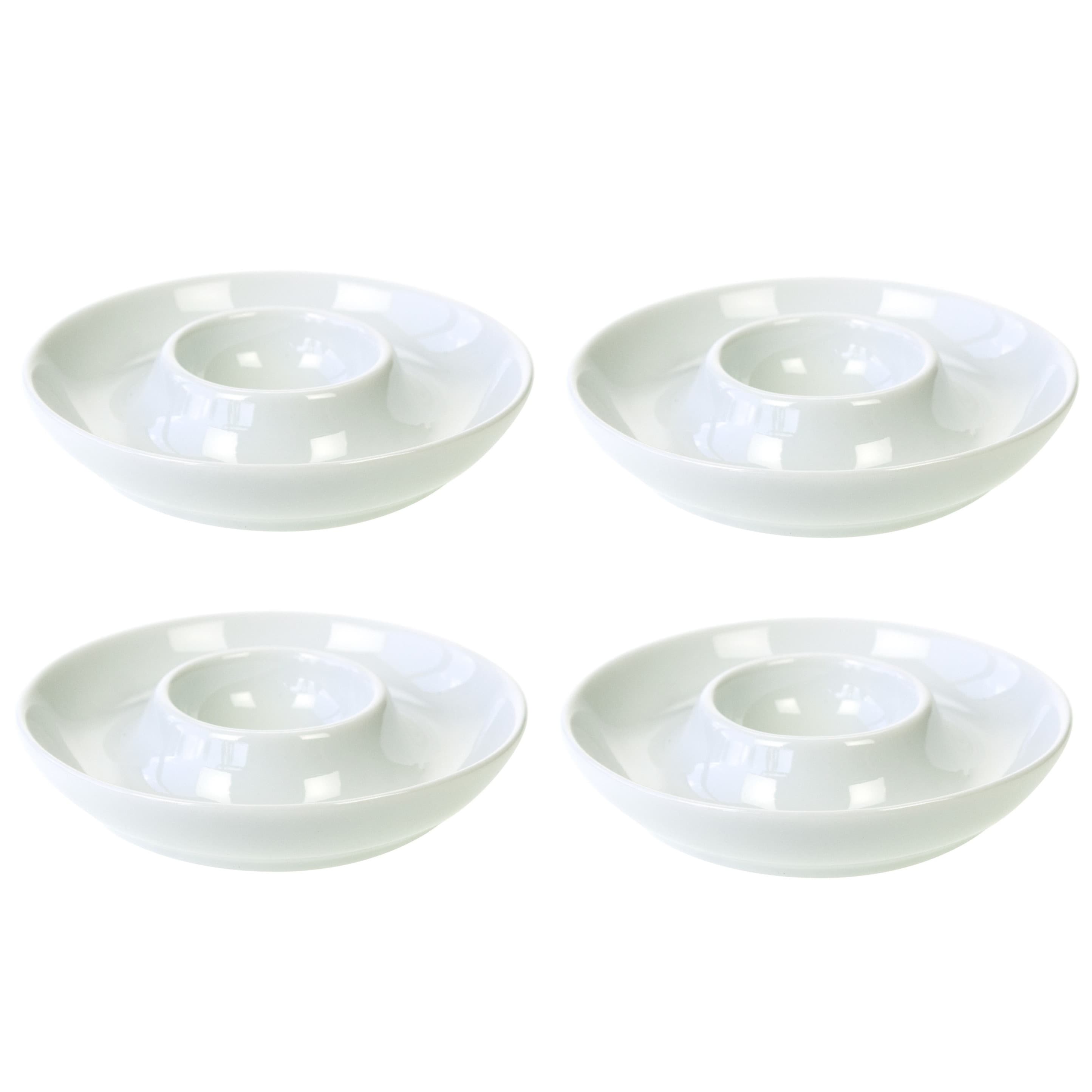 Eierdopjes - 4x st - wit - 8 cm - porselein - houders voor gekookte eieren