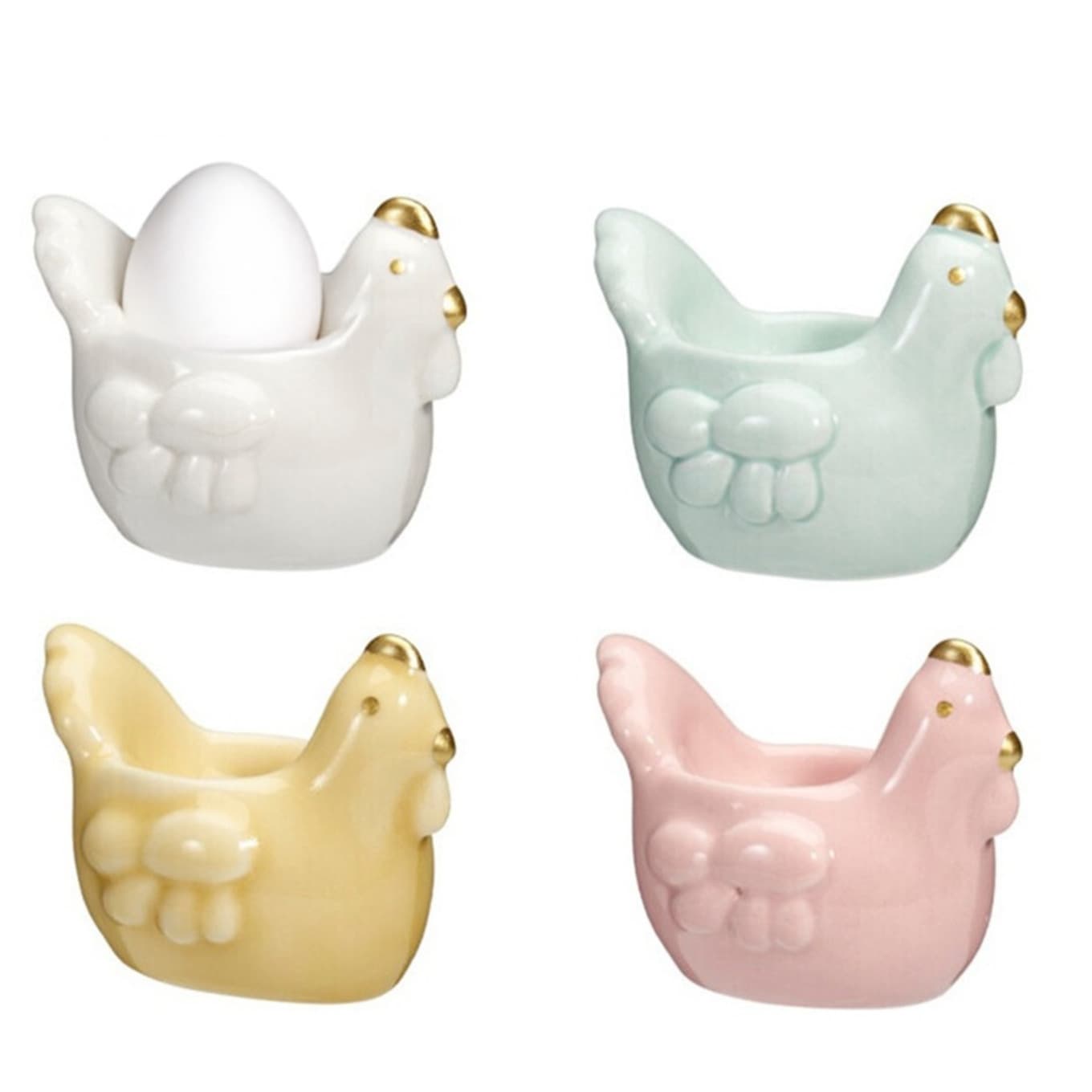 Eierdopjes Kip - set van 4x - multi kleuren - porselein - 9 x 7 cm