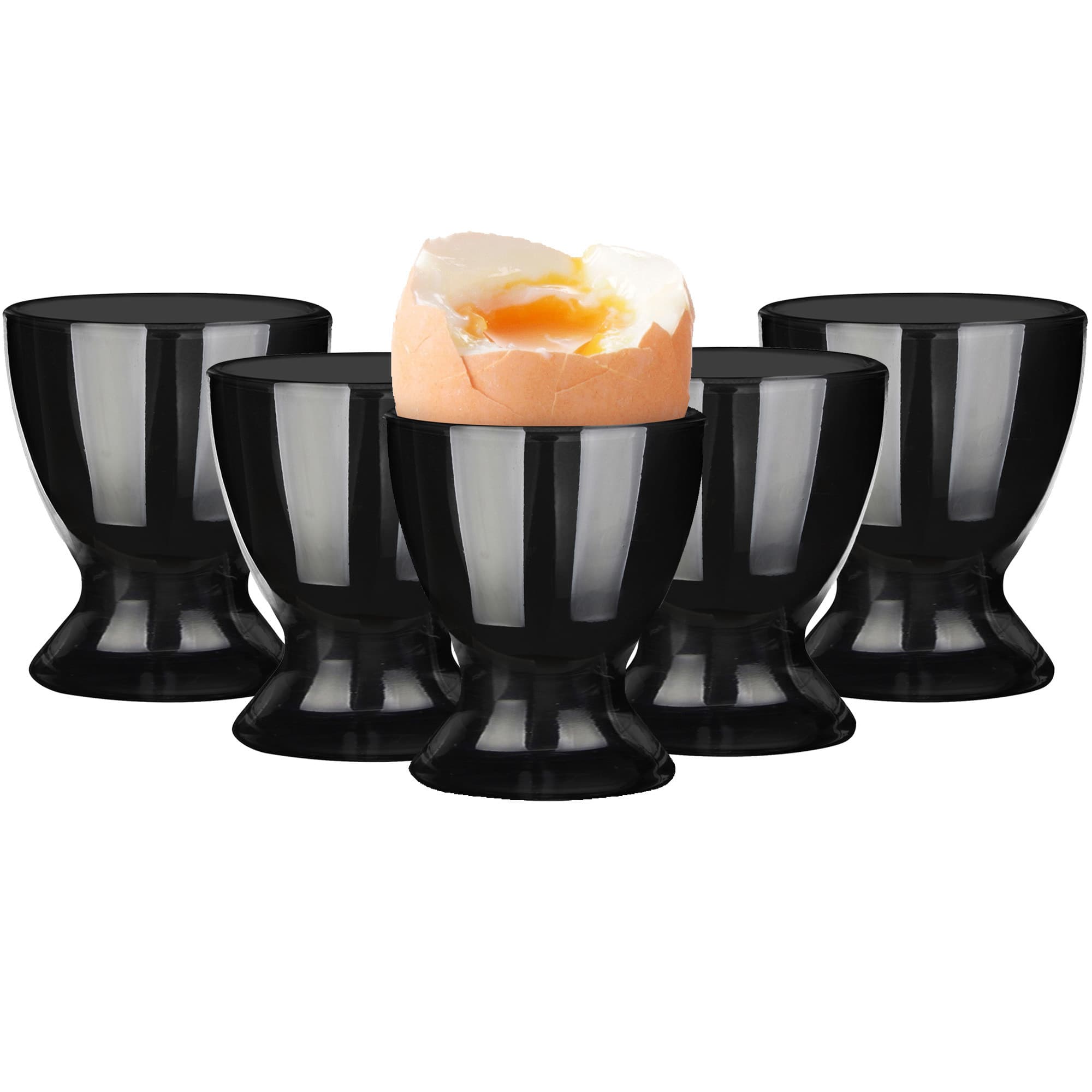 Eierdopjes - set 12x - porselein - zwart - 6 cm - in luxe stijl