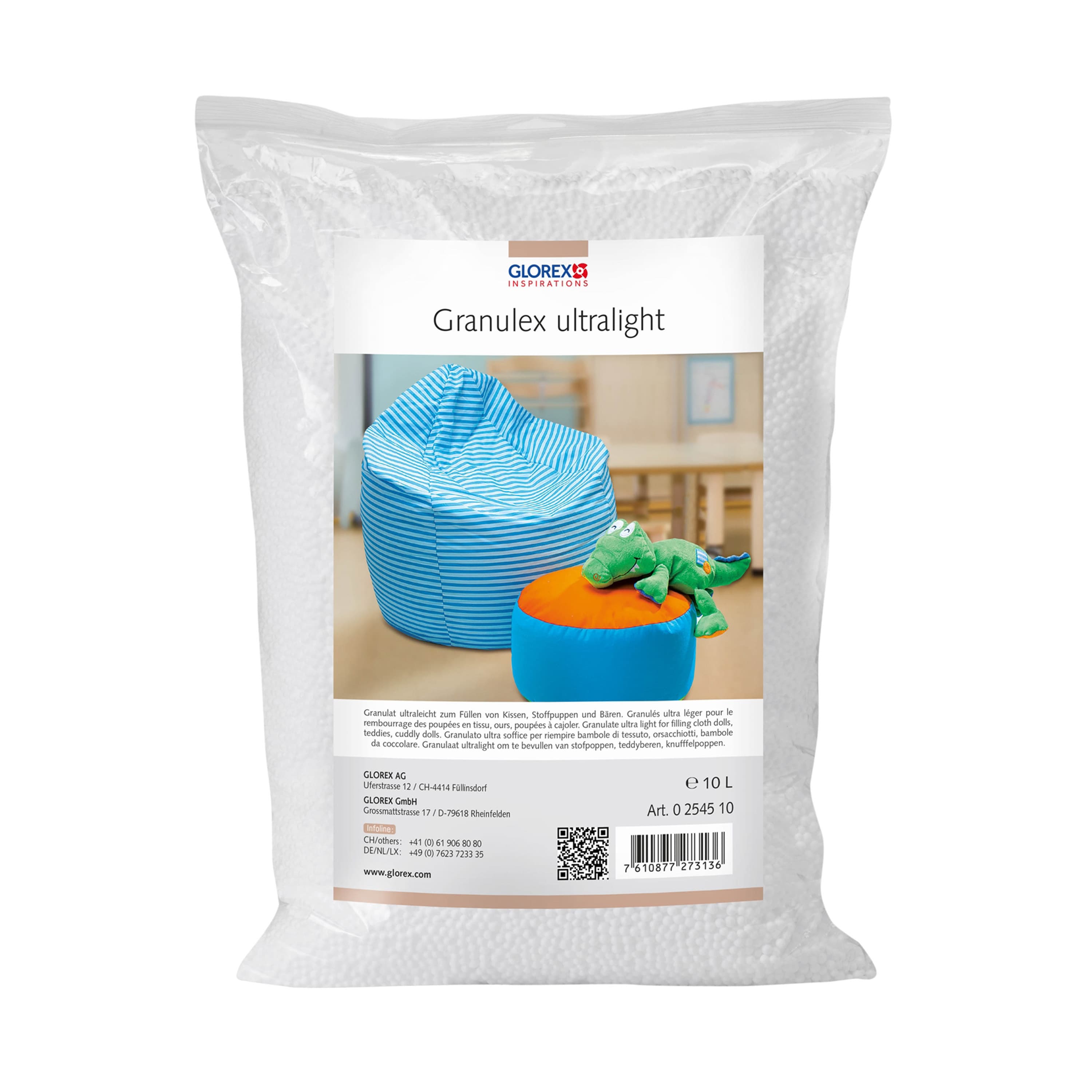 Glorex Hobby vulmateriaal - 10 liter voor knuffels/kussens - wit - piepschuim balletjes