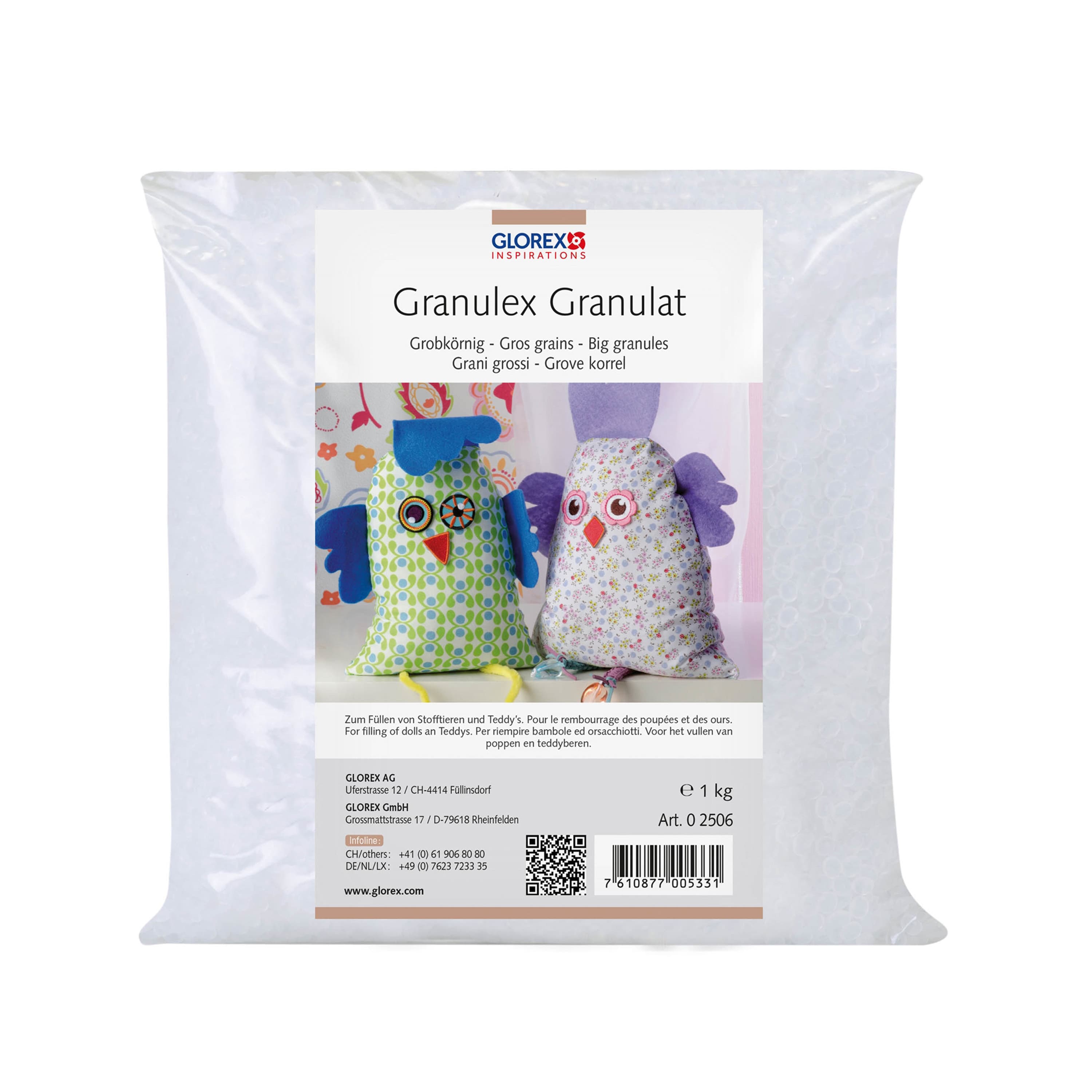 Glorex Hobby vulmateriaal - 1000 gram voor knuffels/kussens - wit - Granulex grove korrels
