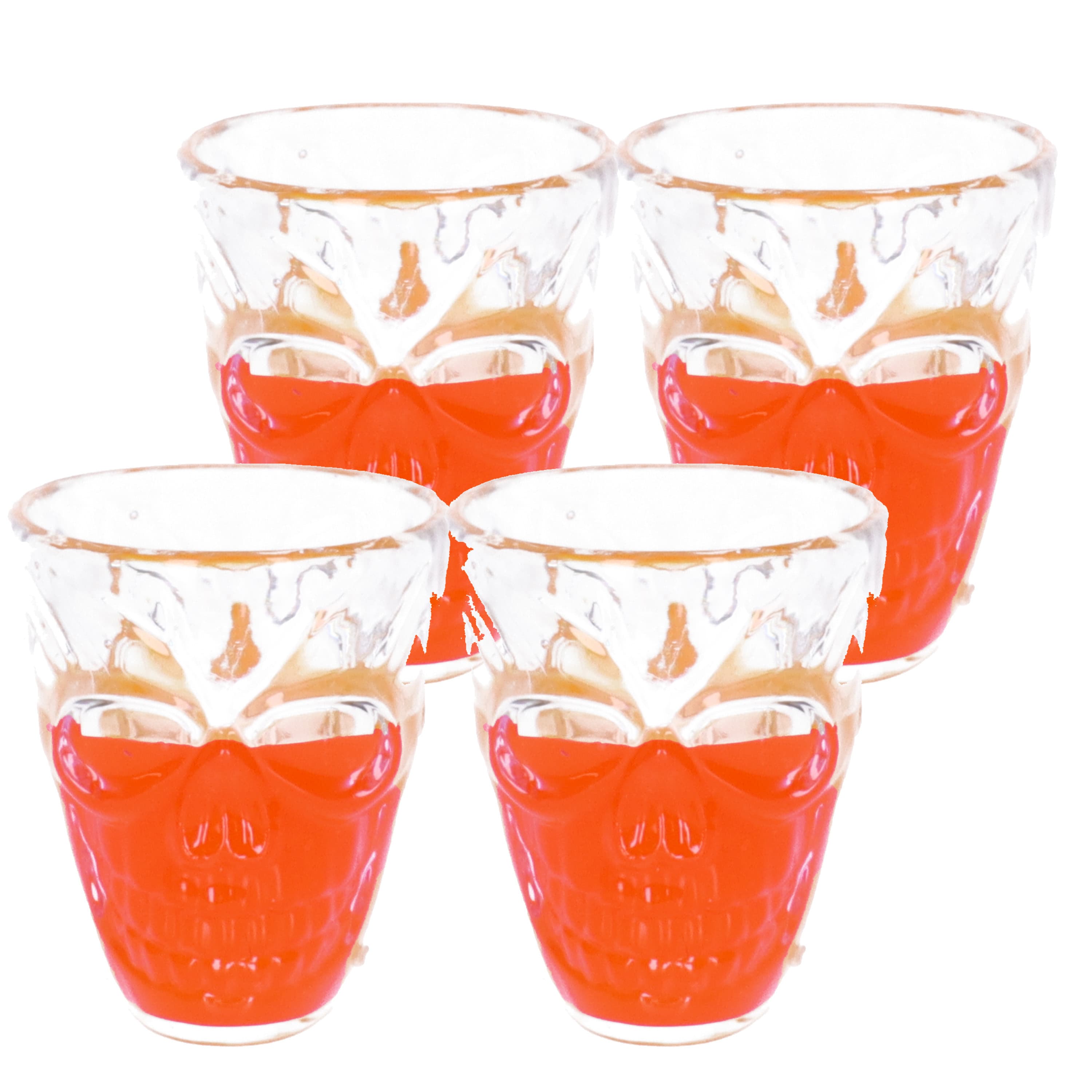 Halloween shotglaasjes - 4x - doodskop/skull/skelet - 5 x 6 cm - kunststof