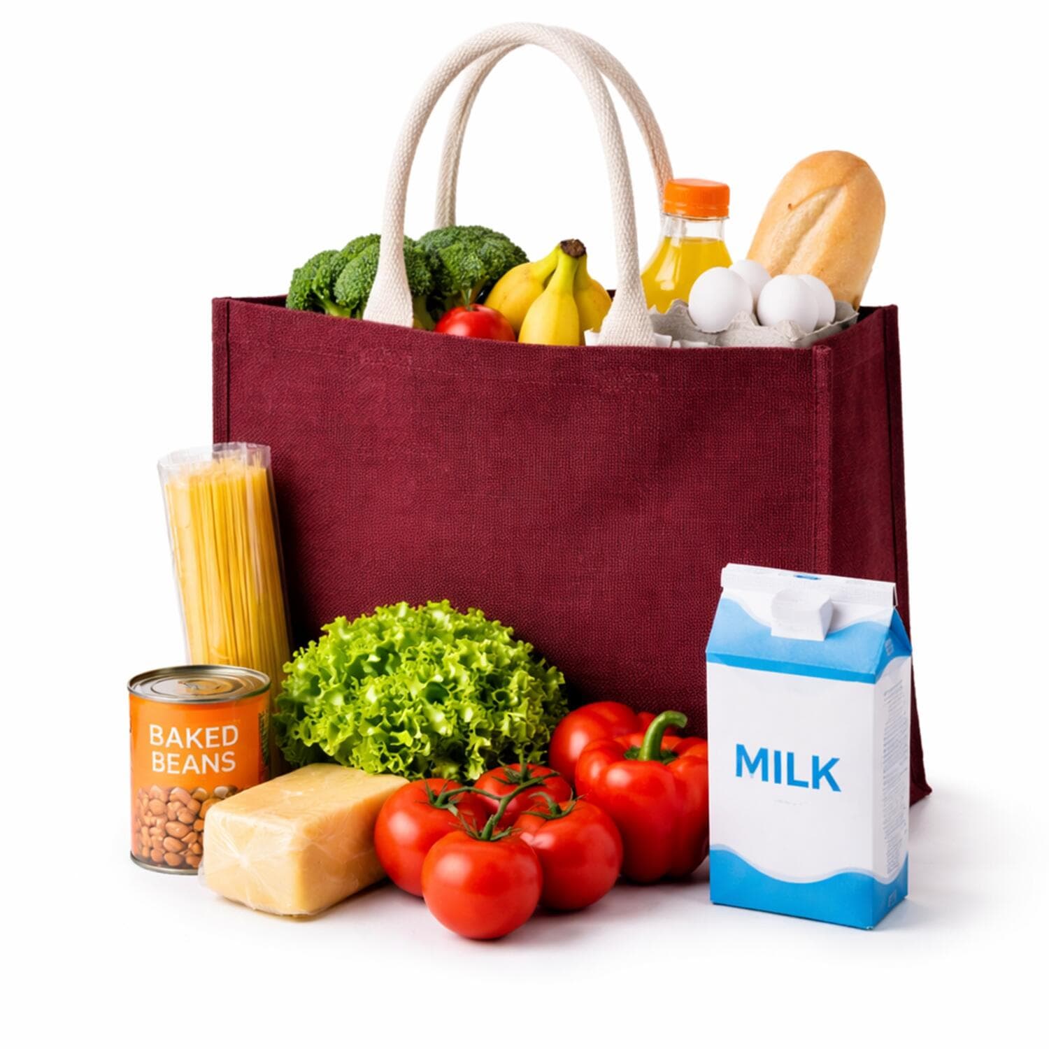 Jute bordeaux rode shopper/boodschappen tas 42 cm